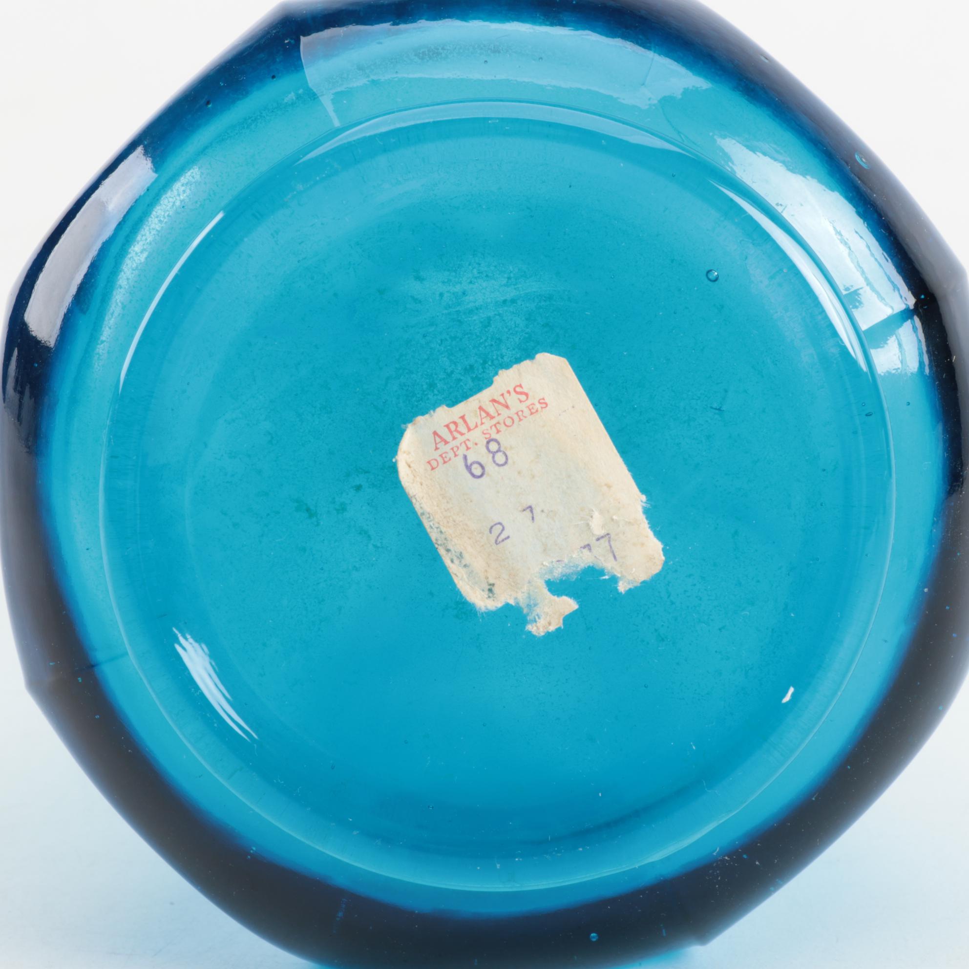 Mid Century Modern Blue Swung Glass Vases