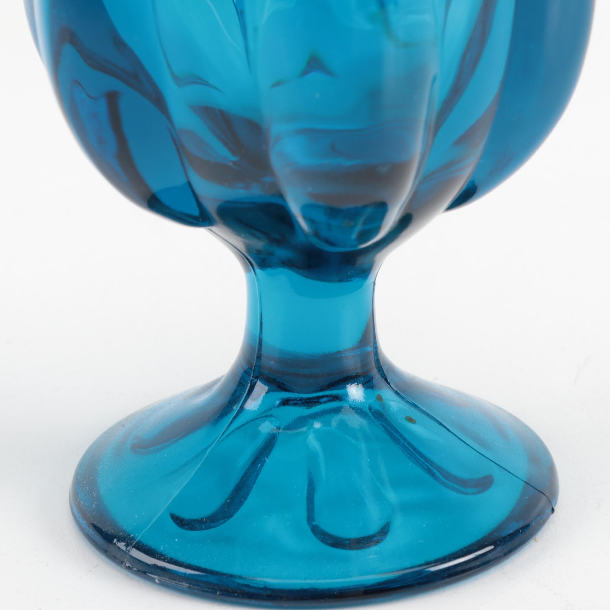 Mid Century Modern Blue Swung Glass Vases