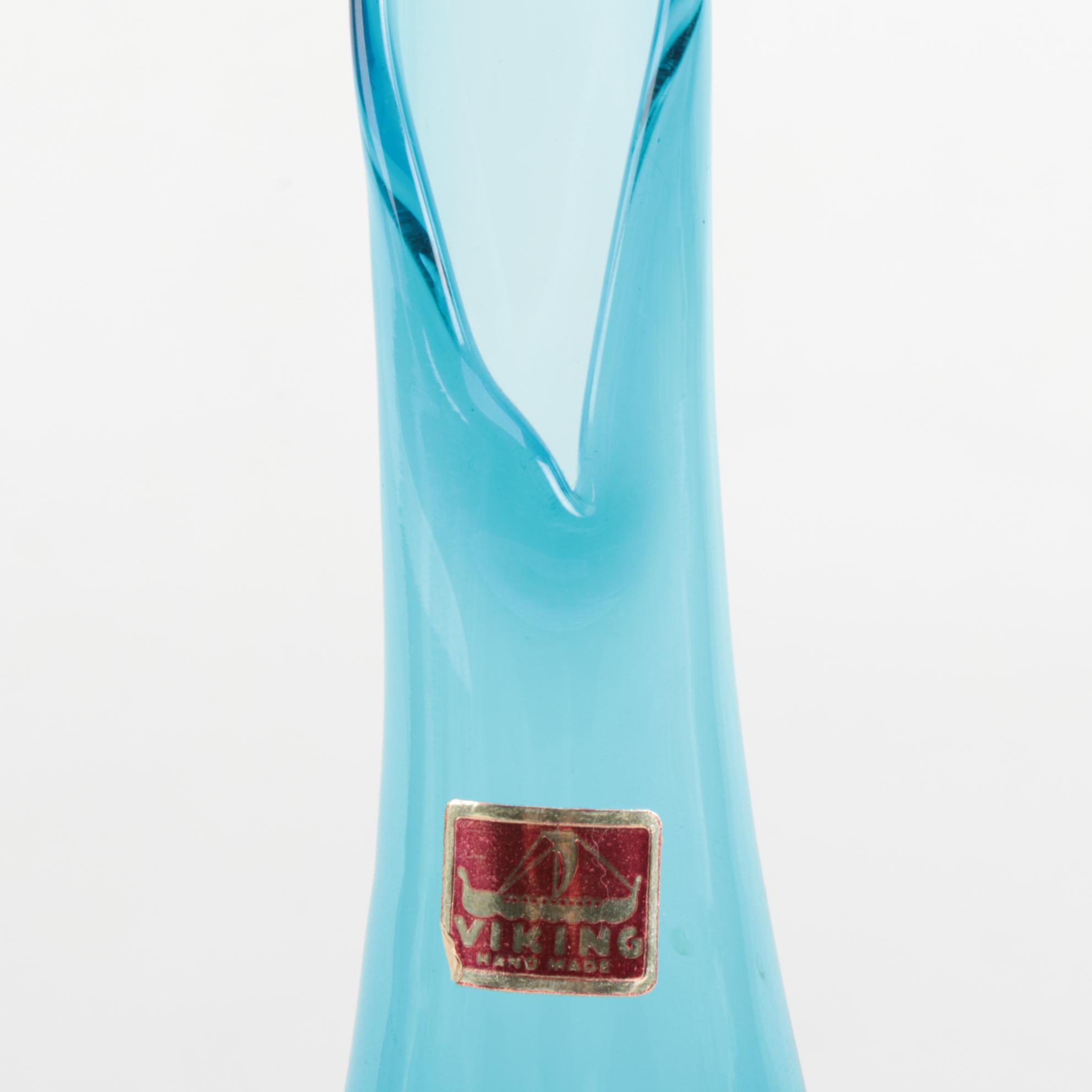 Mid Century Modern Blue Swung Glass Vases