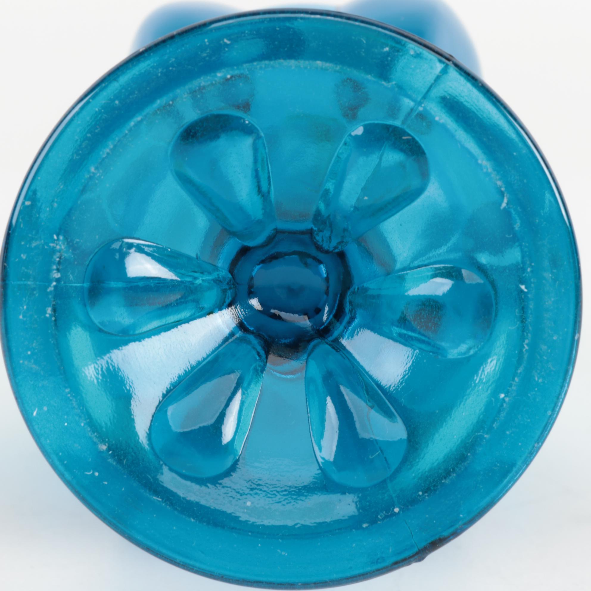 Mid Century Modern Blue Swung Glass Vases