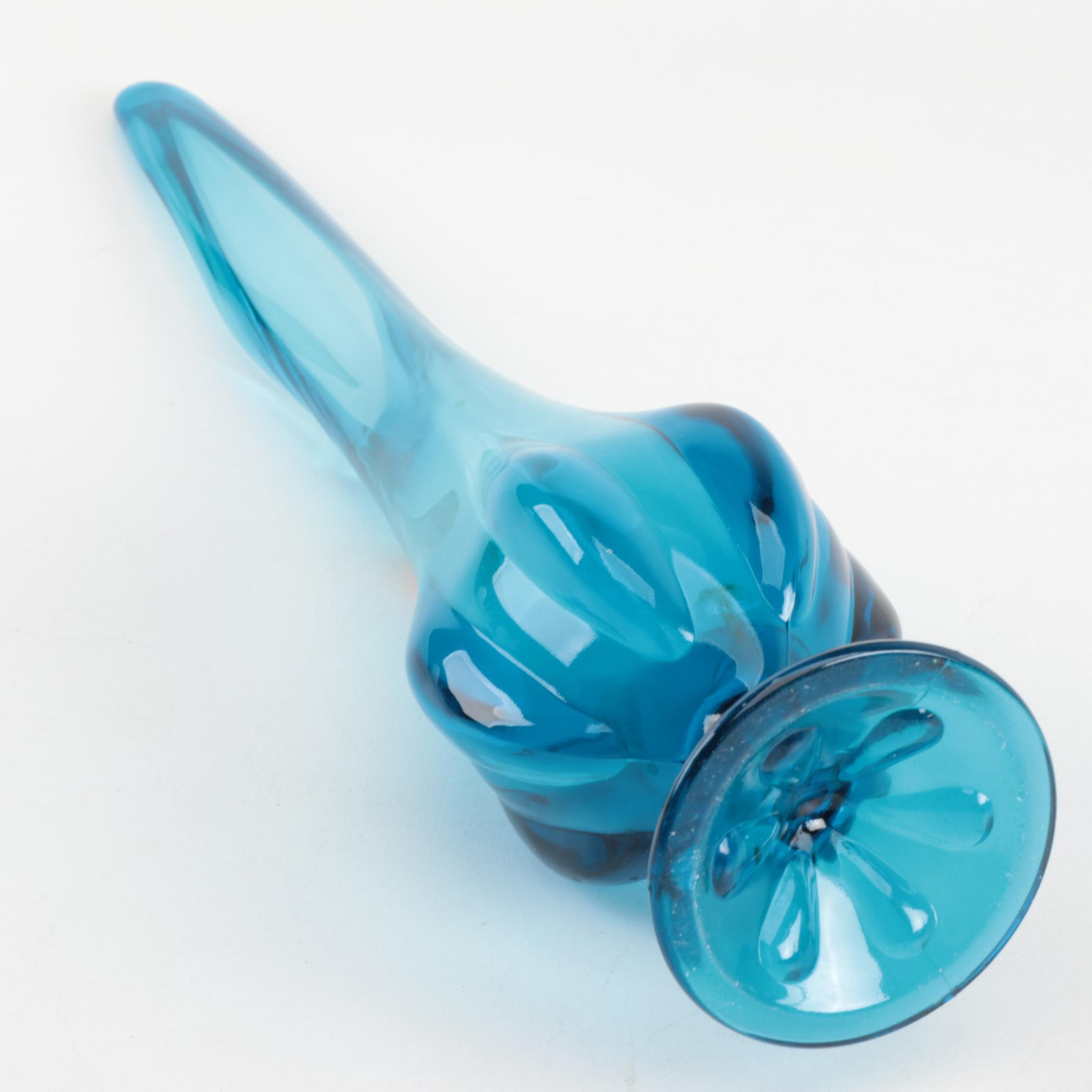 Mid Century Modern Blue Swung Glass Vases