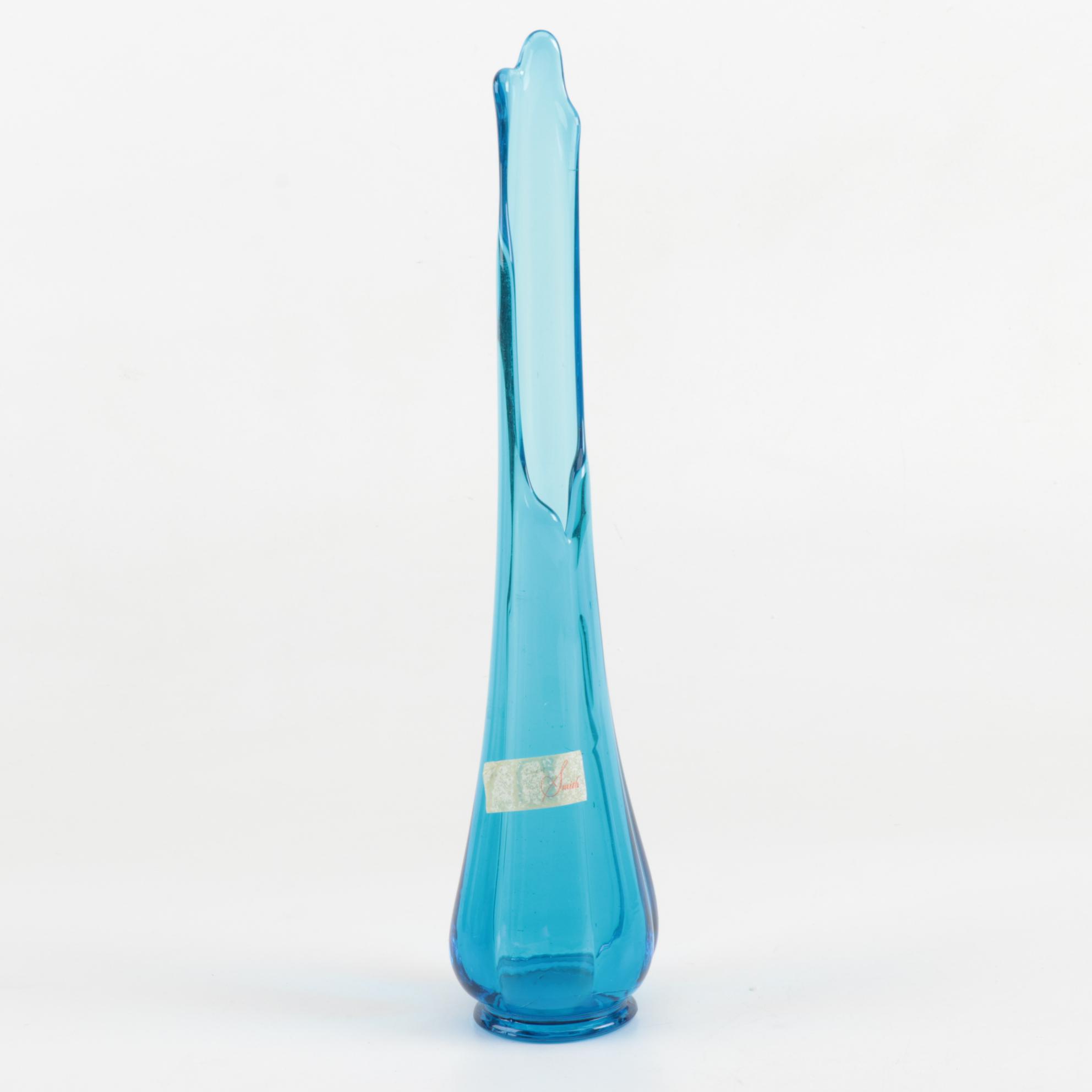 Mid Century Modern Blue Swung Glass Vases