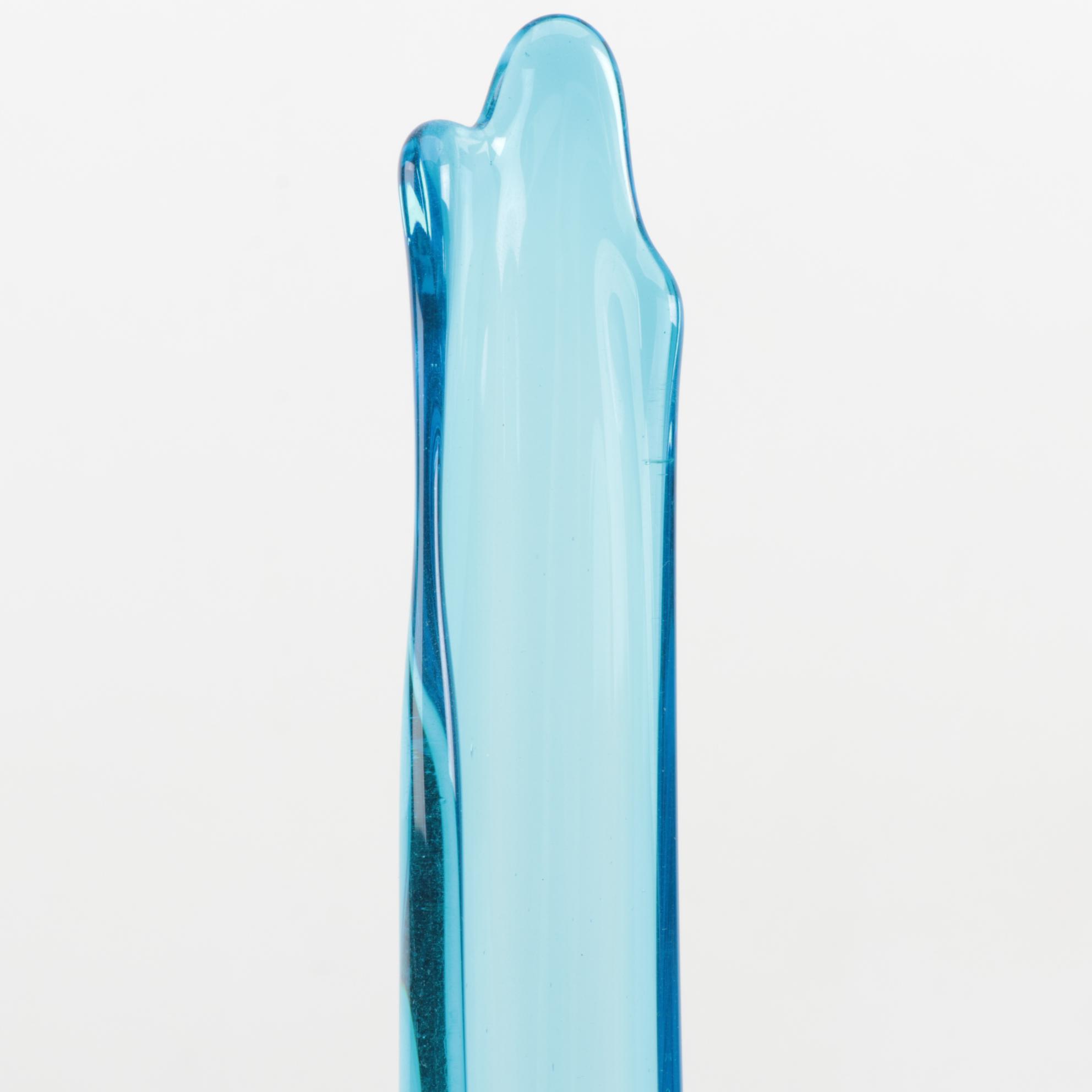 Mid Century Modern Blue Swung Glass Vases