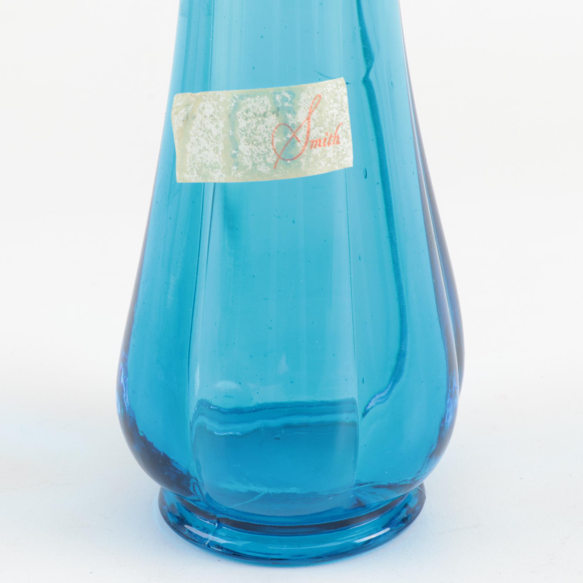 Mid Century Modern Blue Swung Glass Vases