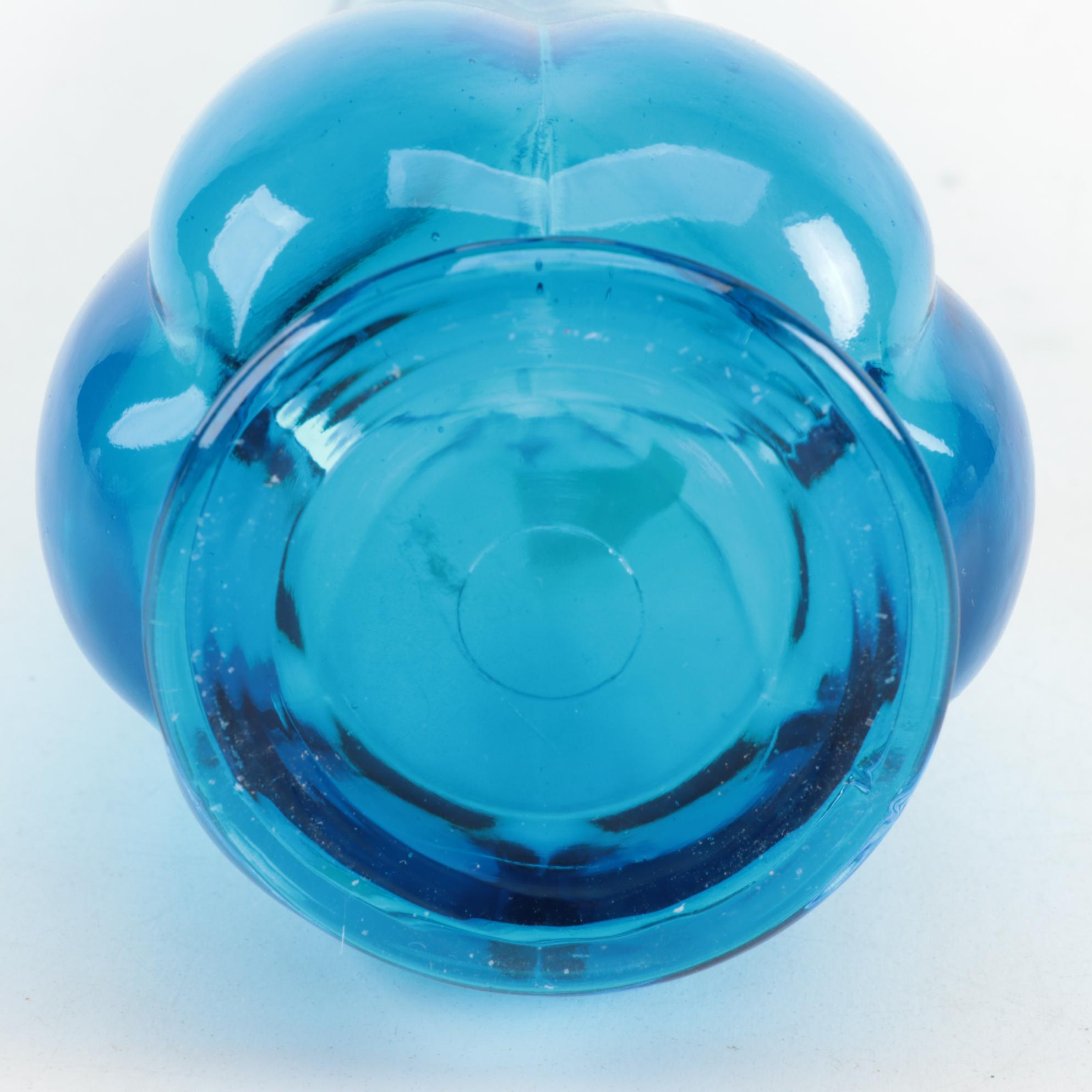 Mid Century Modern Blue Swung Glass Vases