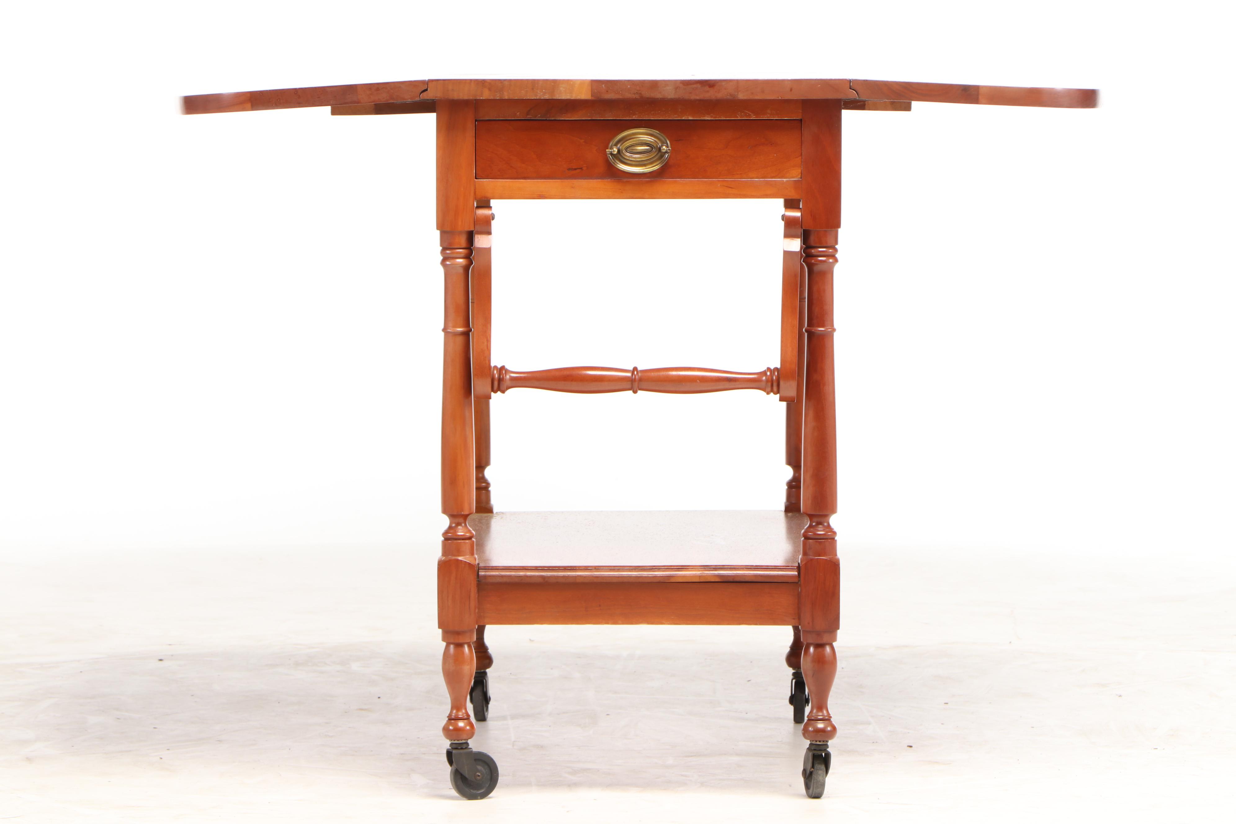 Cherry Drop-Leaf Silverware Buffet Server Cart, Mid-20th Century