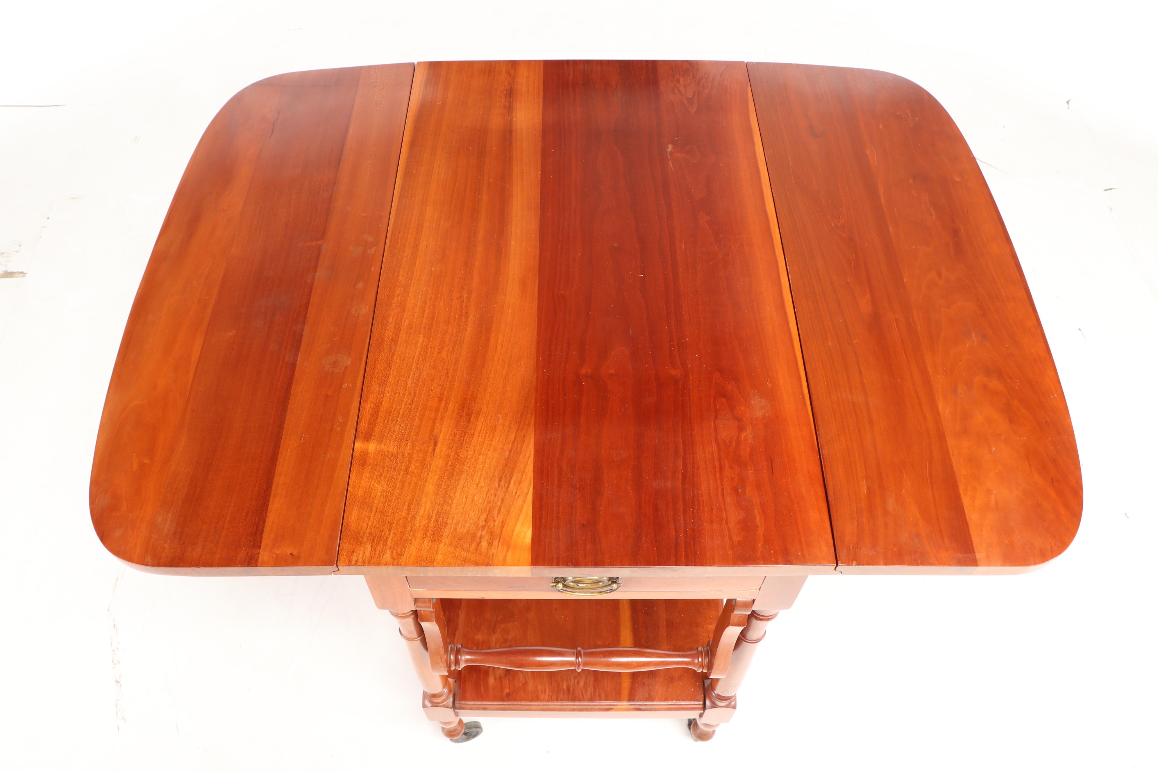 Cherry Drop-Leaf Silverware Buffet Server Cart, Mid-20th Century