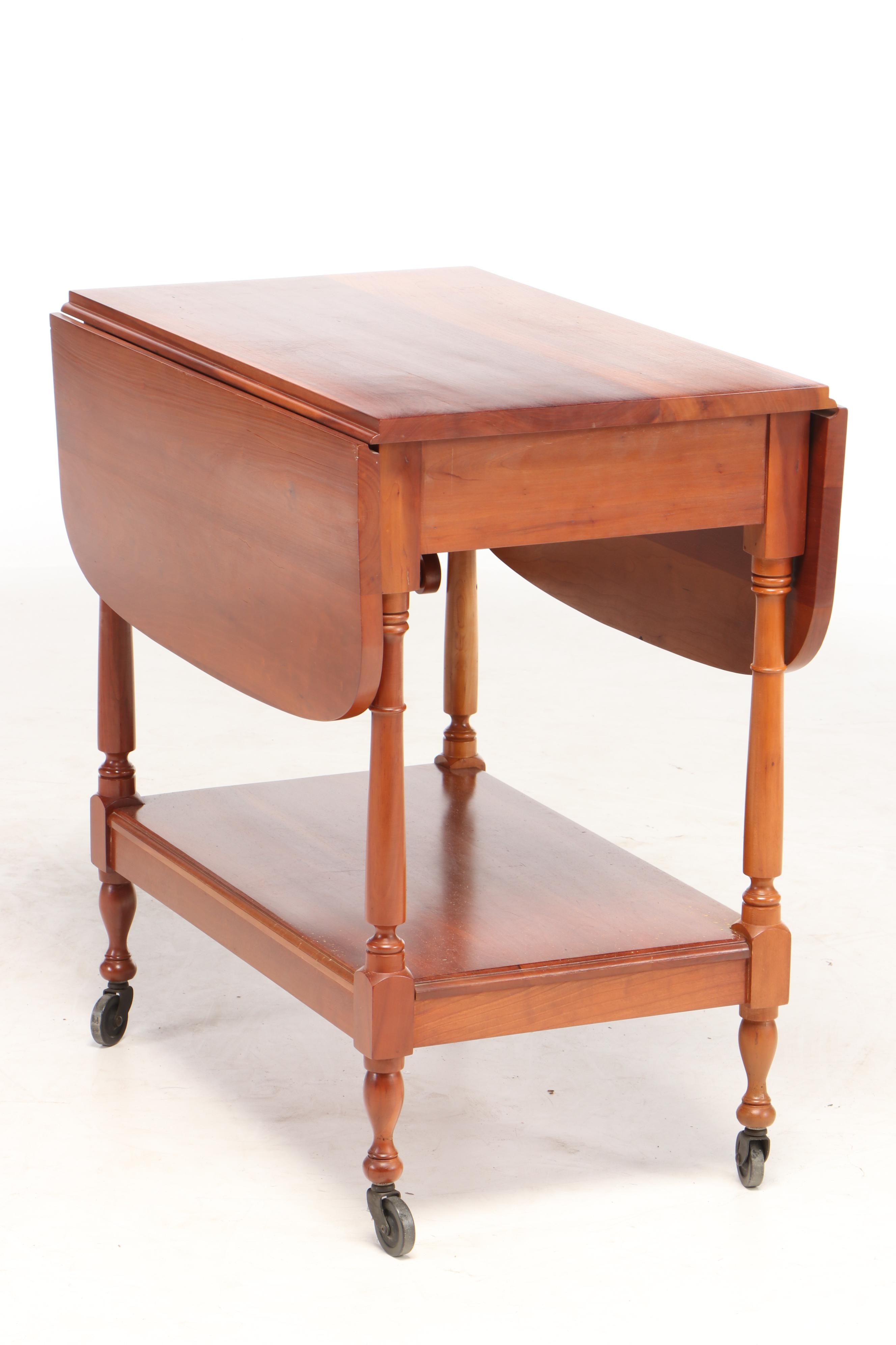 Cherry Drop-Leaf Silverware Buffet Server Cart, Mid-20th Century