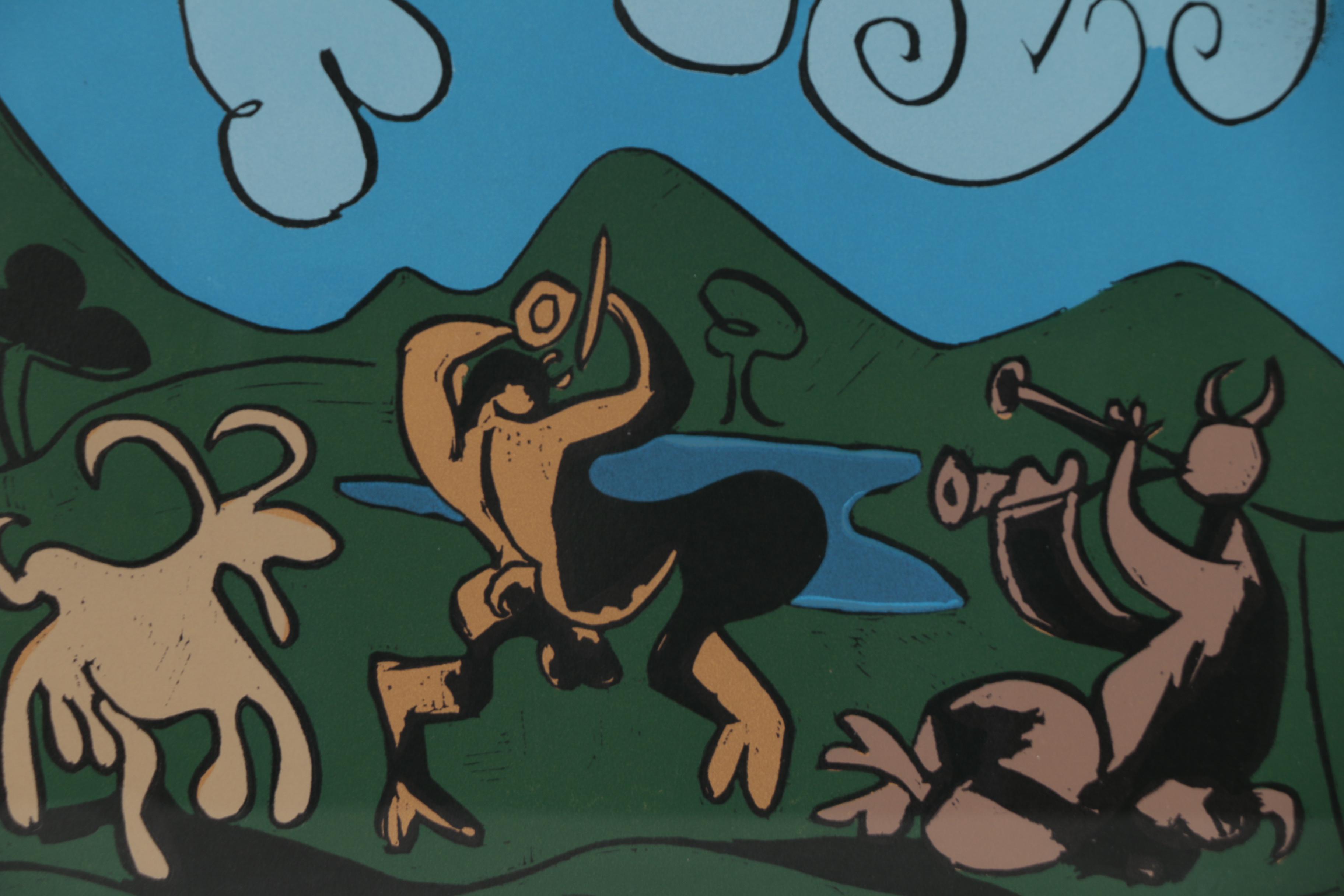 Pablo Picasso Linoleum Cut "Faunes et Chèvre", 1962