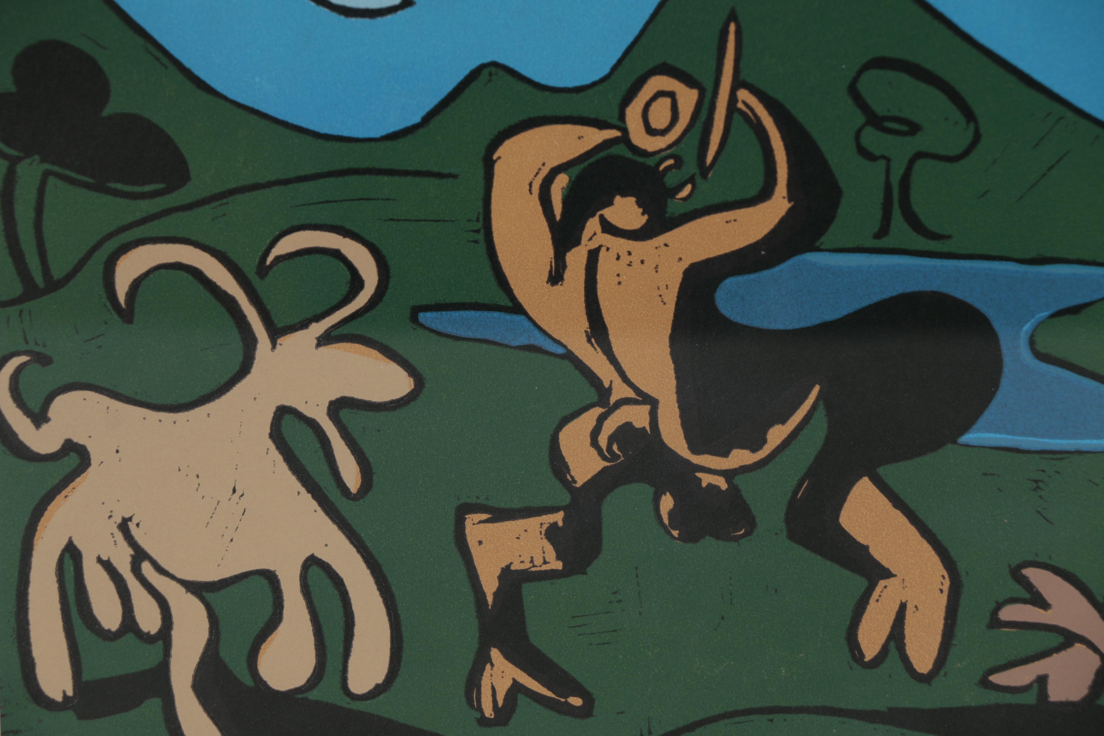Pablo Picasso Linoleum Cut "Faunes et Chèvre", 1962
