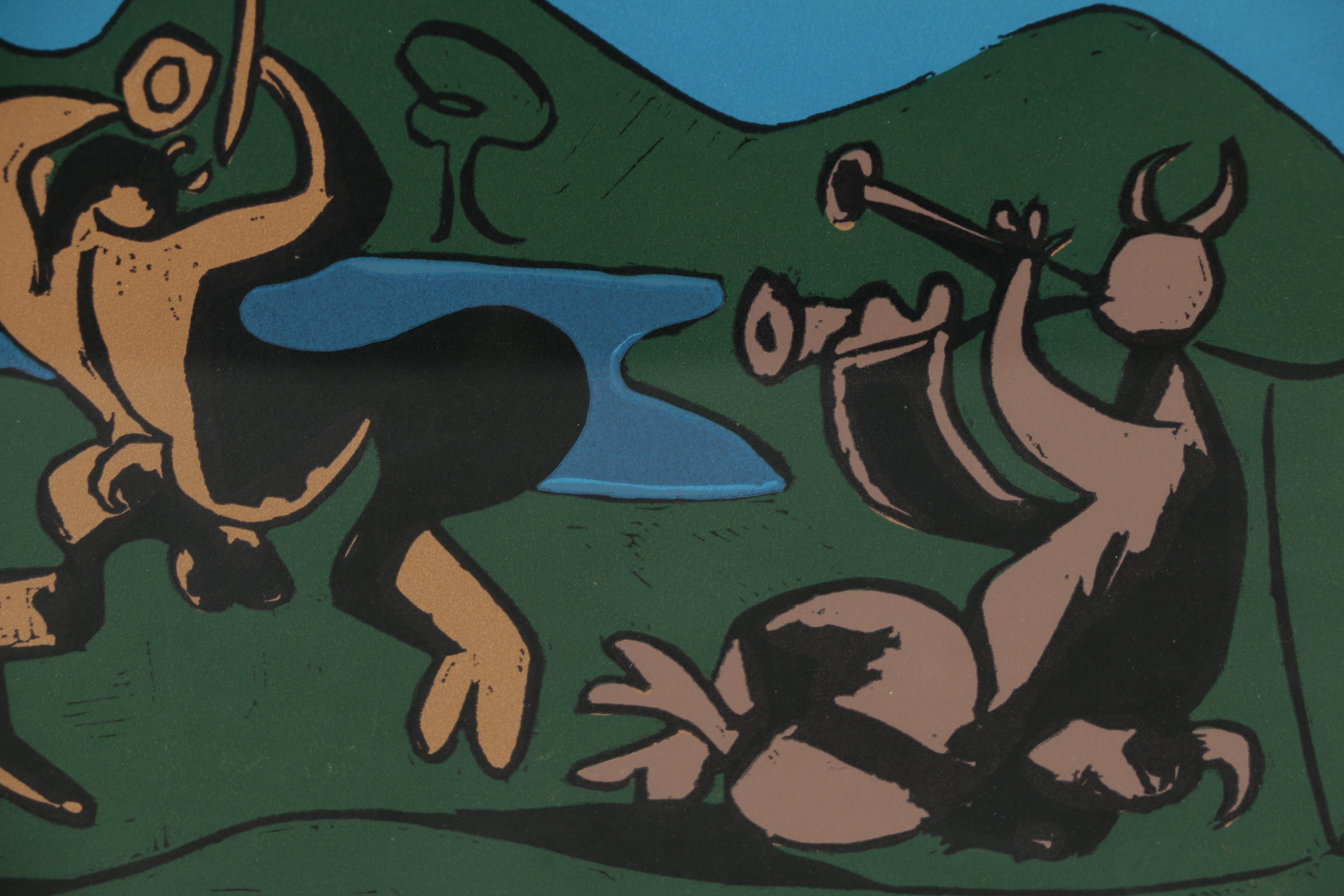 Pablo Picasso Linoleum Cut "Faunes et Chèvre", 1962