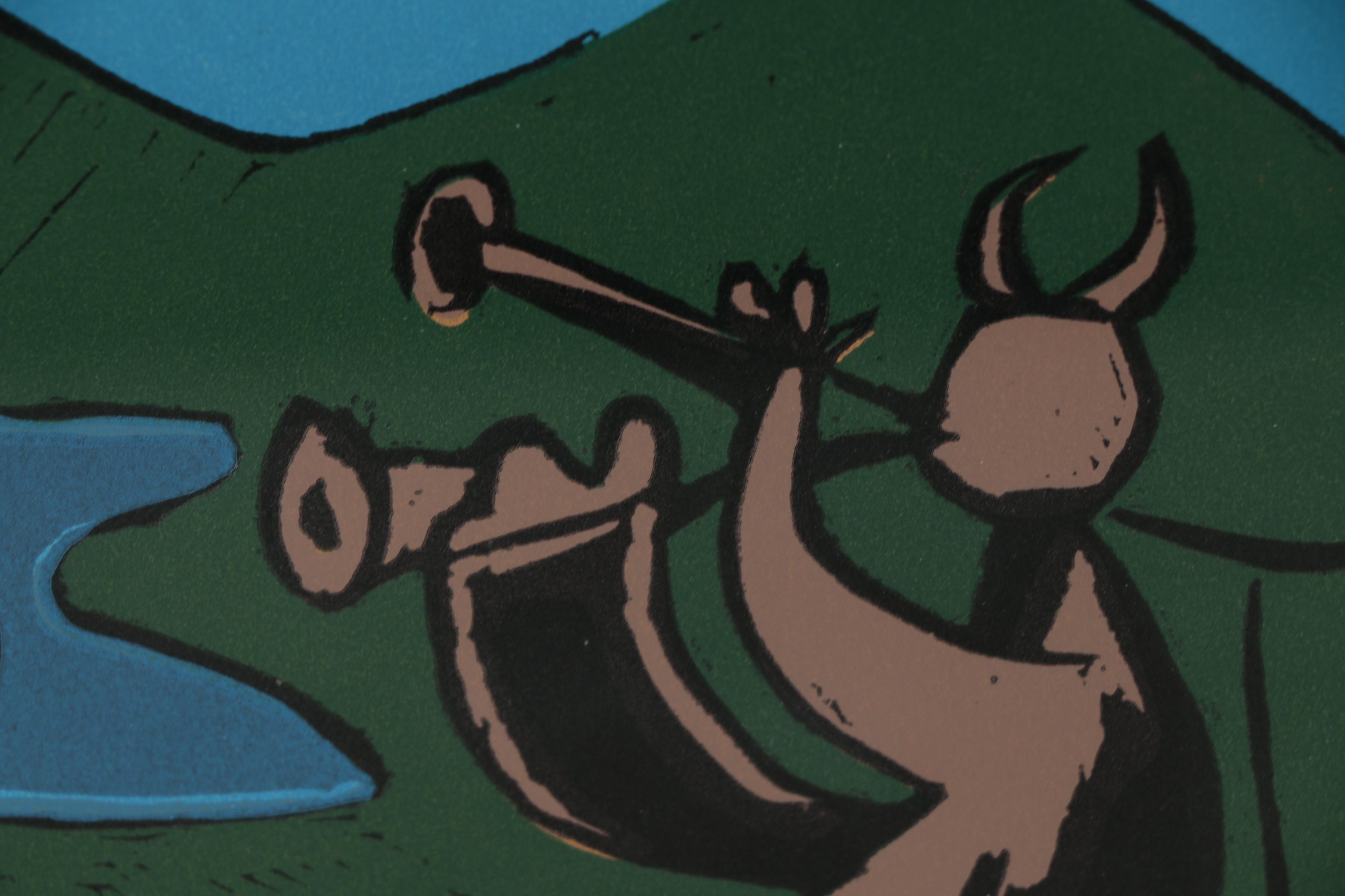 Pablo Picasso Linoleum Cut "Faunes et Chèvre", 1962