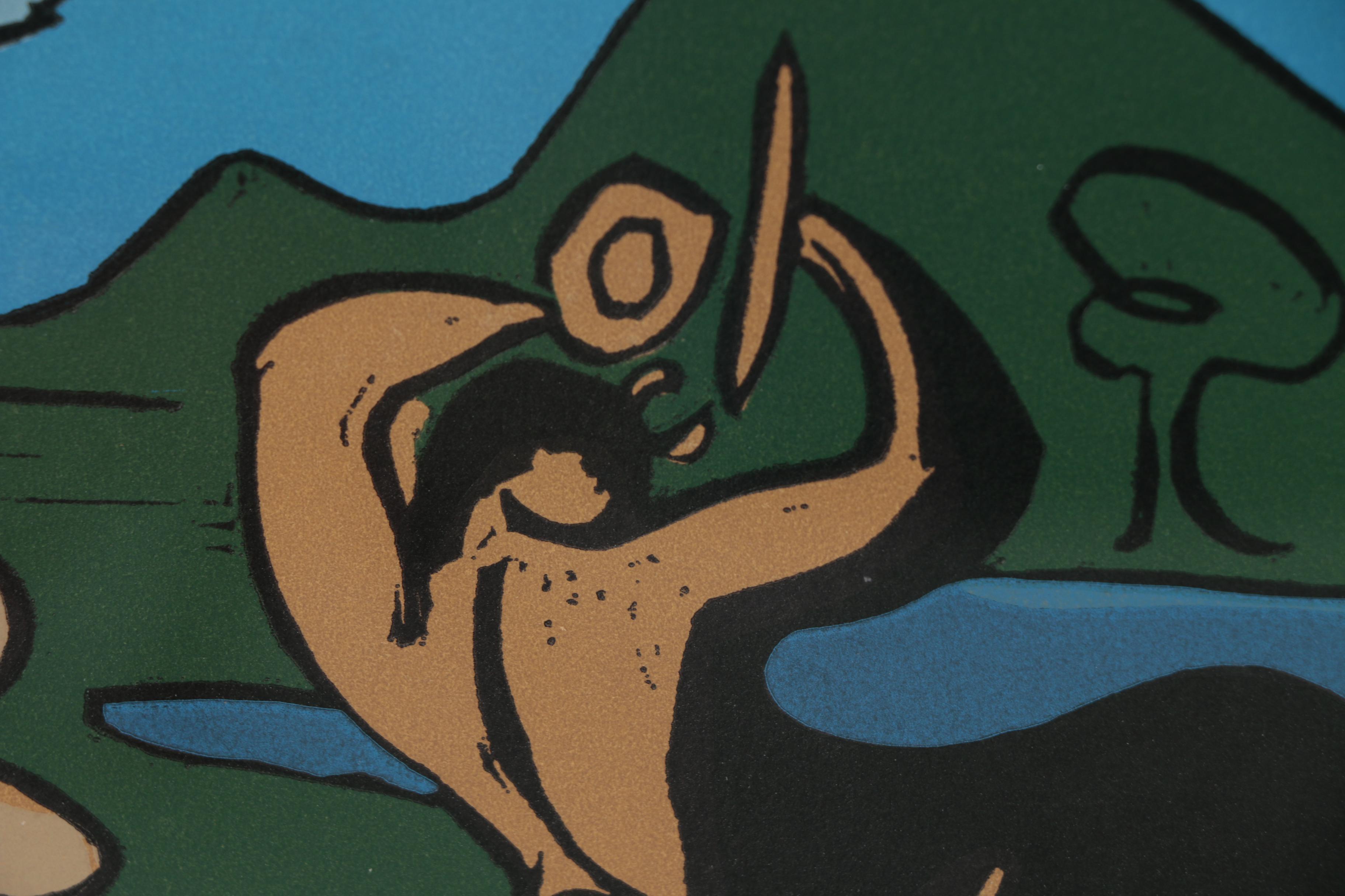 Pablo Picasso Linoleum Cut "Faunes et Chèvre", 1962