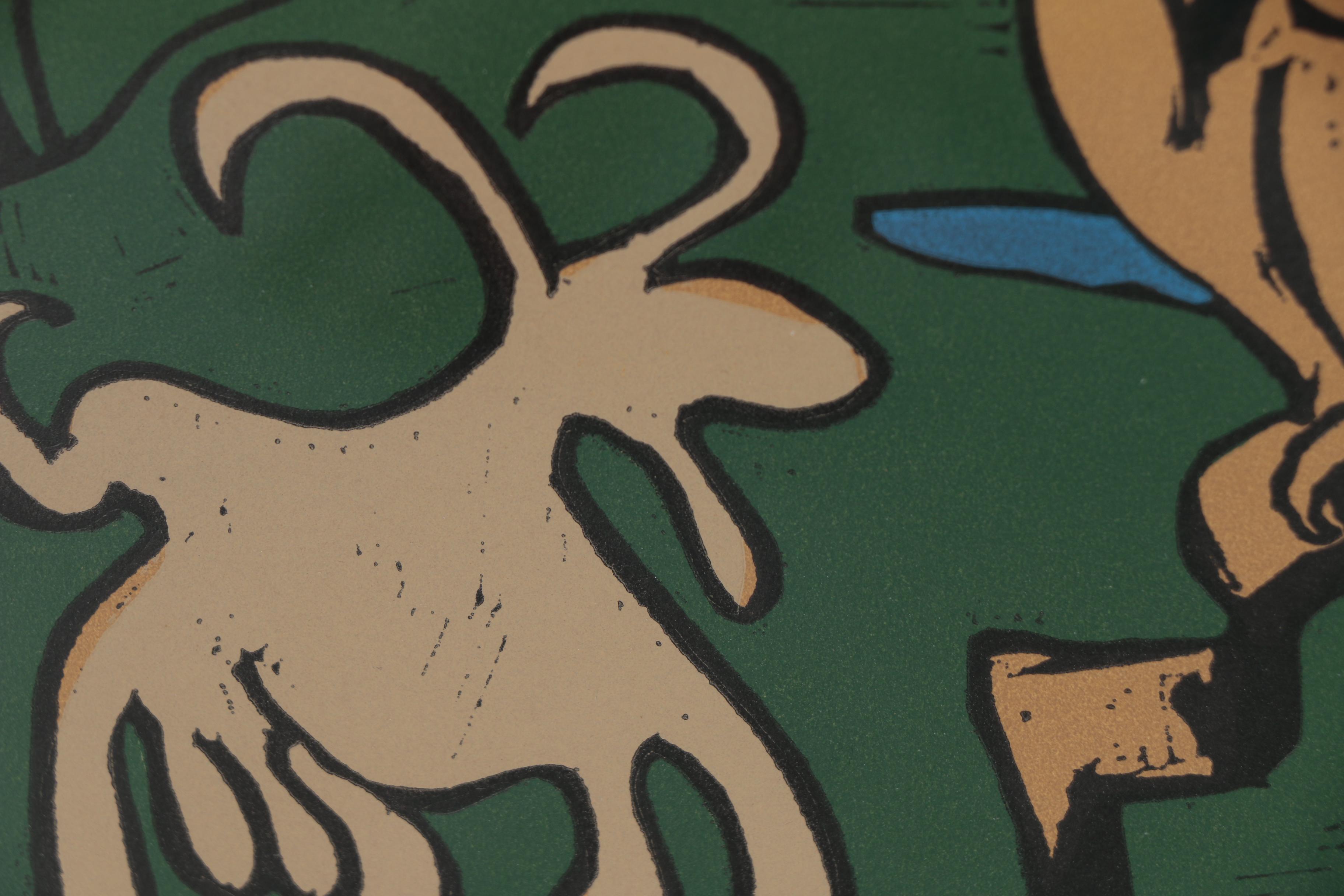 Pablo Picasso Linoleum Cut "Faunes et Chèvre", 1962