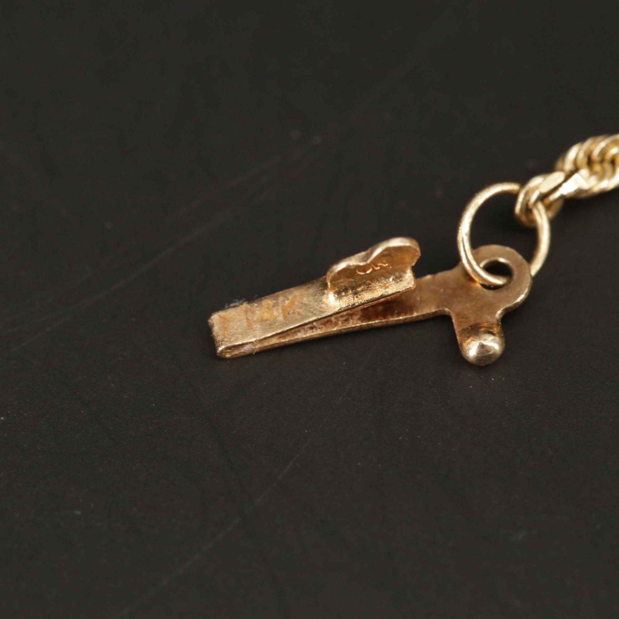 14K Gold Bezel and Rope Chain Necklace With 1994 $5 Gold Eagle Bullion Coin