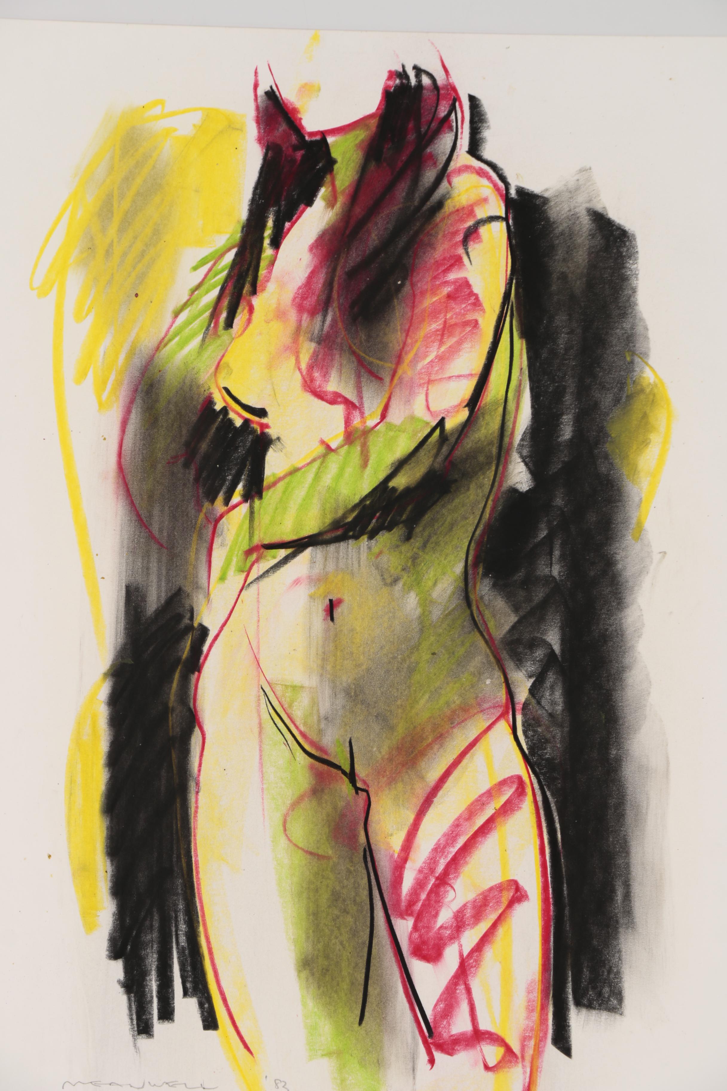 Jack Meanwell Abstract Figural Pastel Drawing