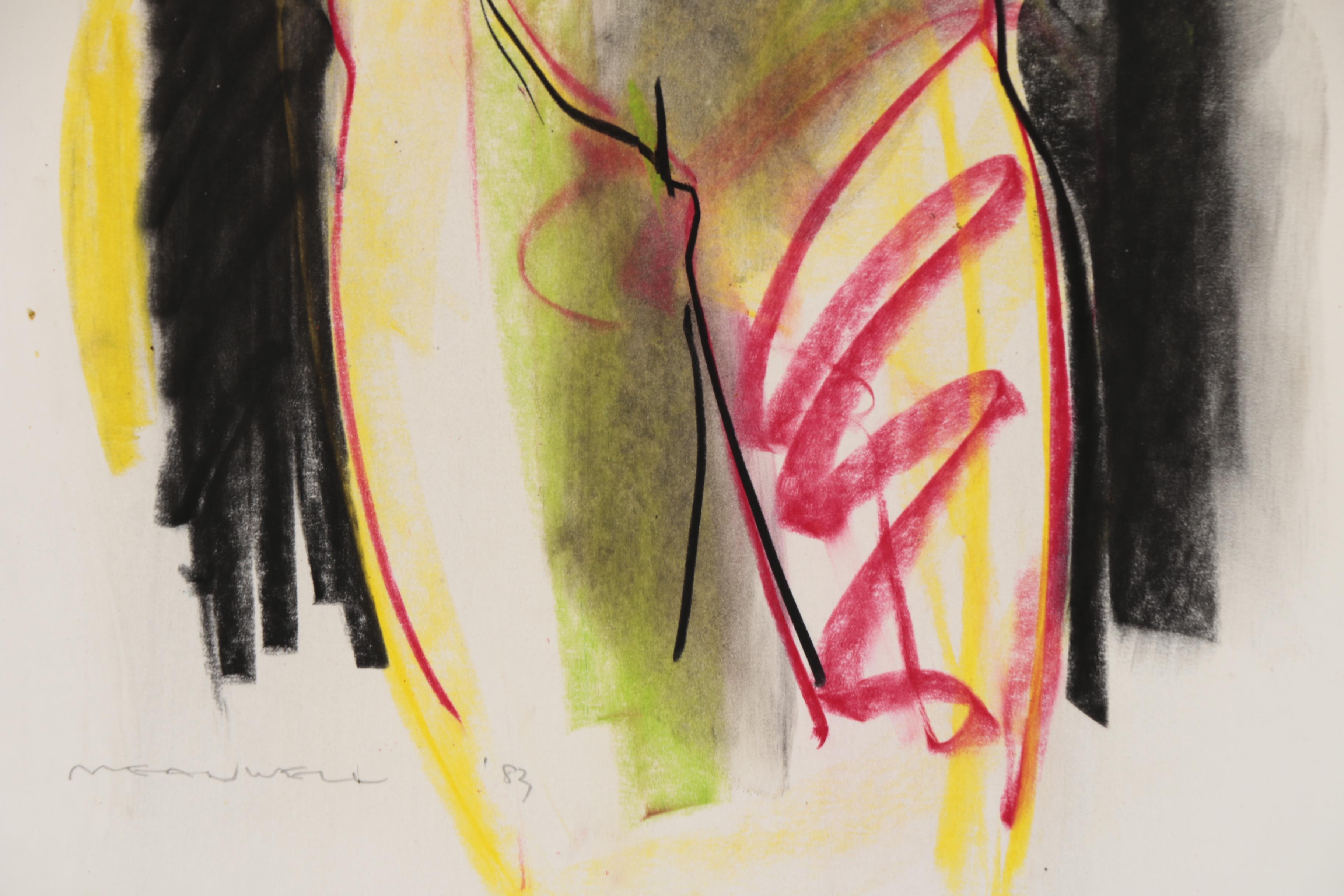 Jack Meanwell Abstract Figural Pastel Drawing