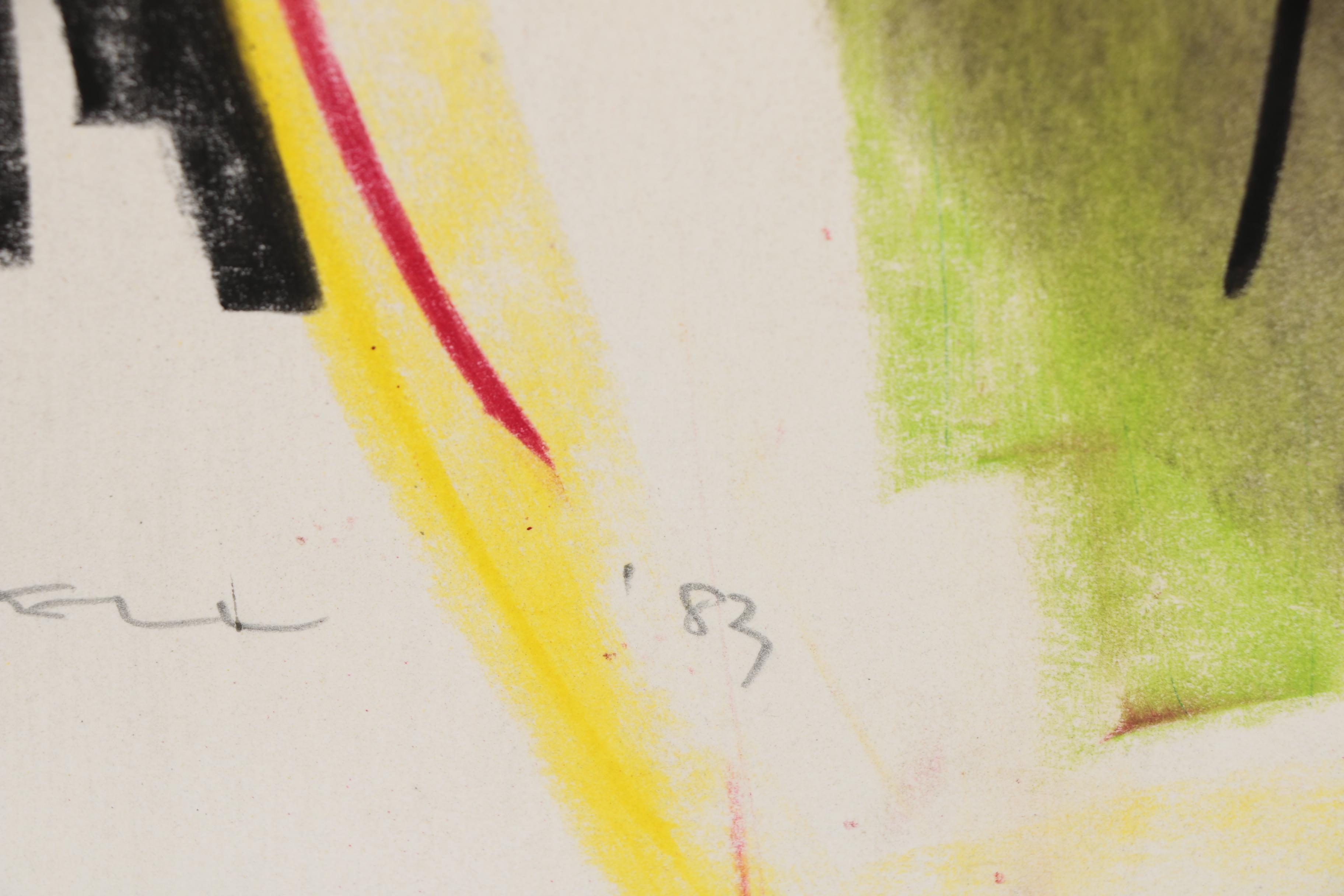 Jack Meanwell Abstract Figural Pastel Drawing