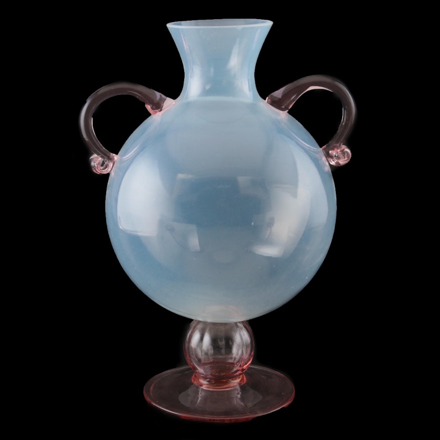 Silvestri Pink and Clear Blown Glass Amphora Form Vase