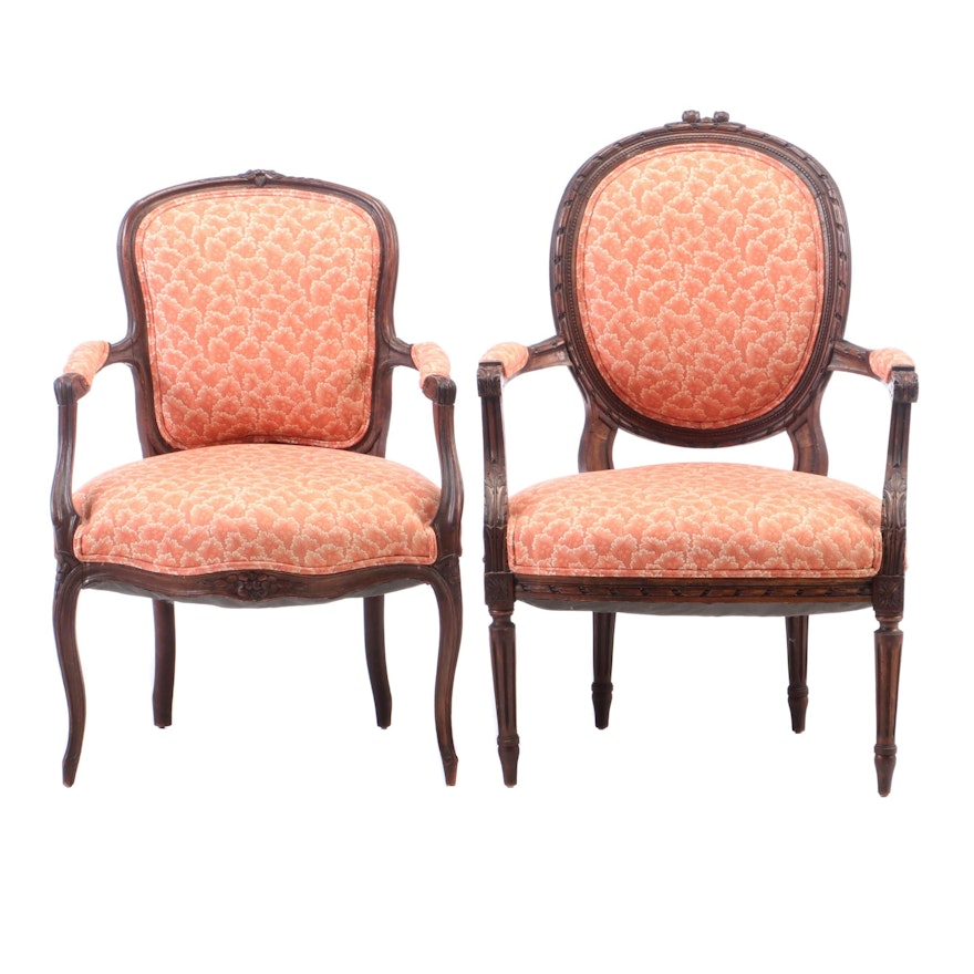 Two Louis XV Style Carved Beech Arm Chairs, Early to Mid 20th Century