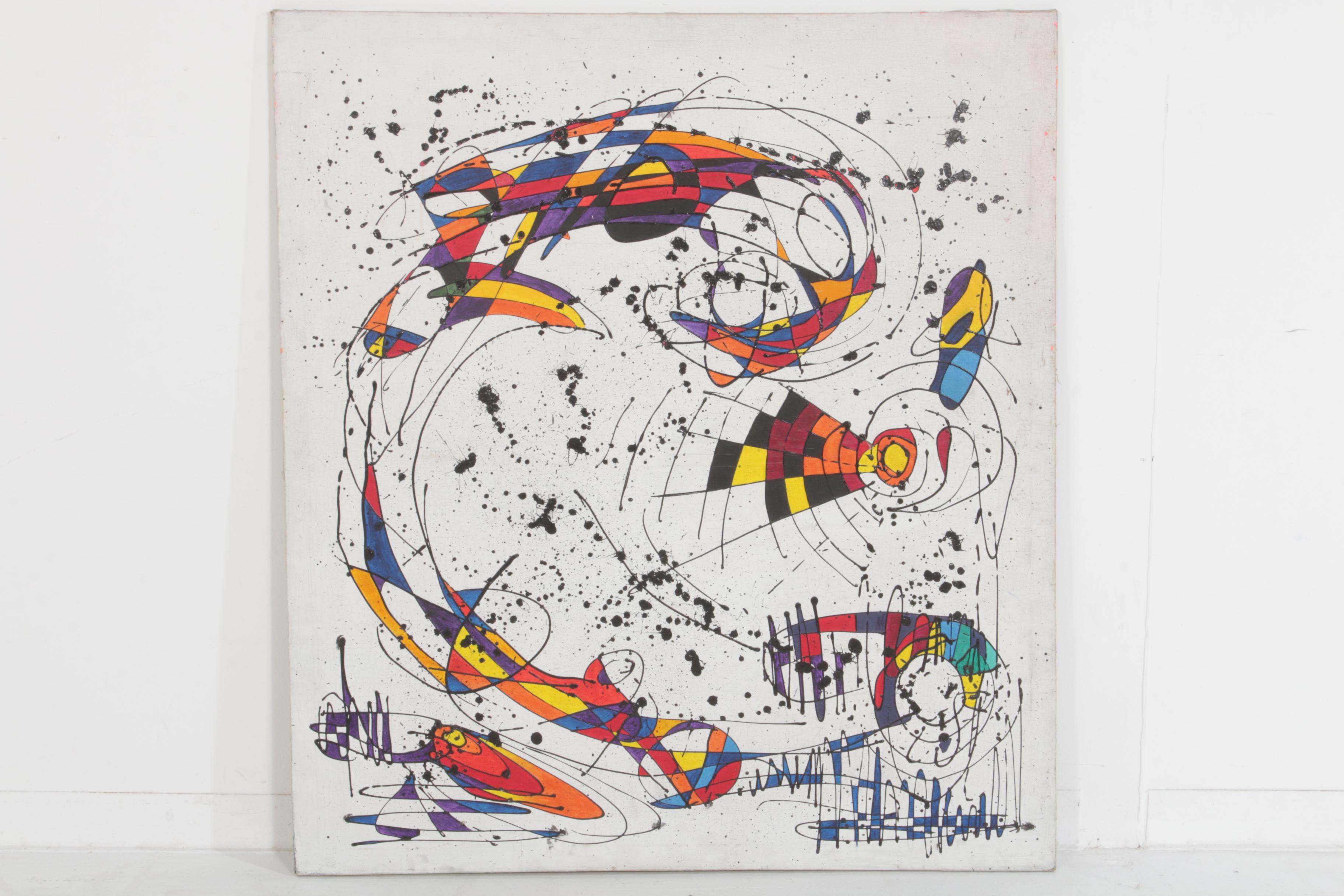 V. R. Hunter Gonzo Style Abstract Oil Painting, Mid to Late 20th Century