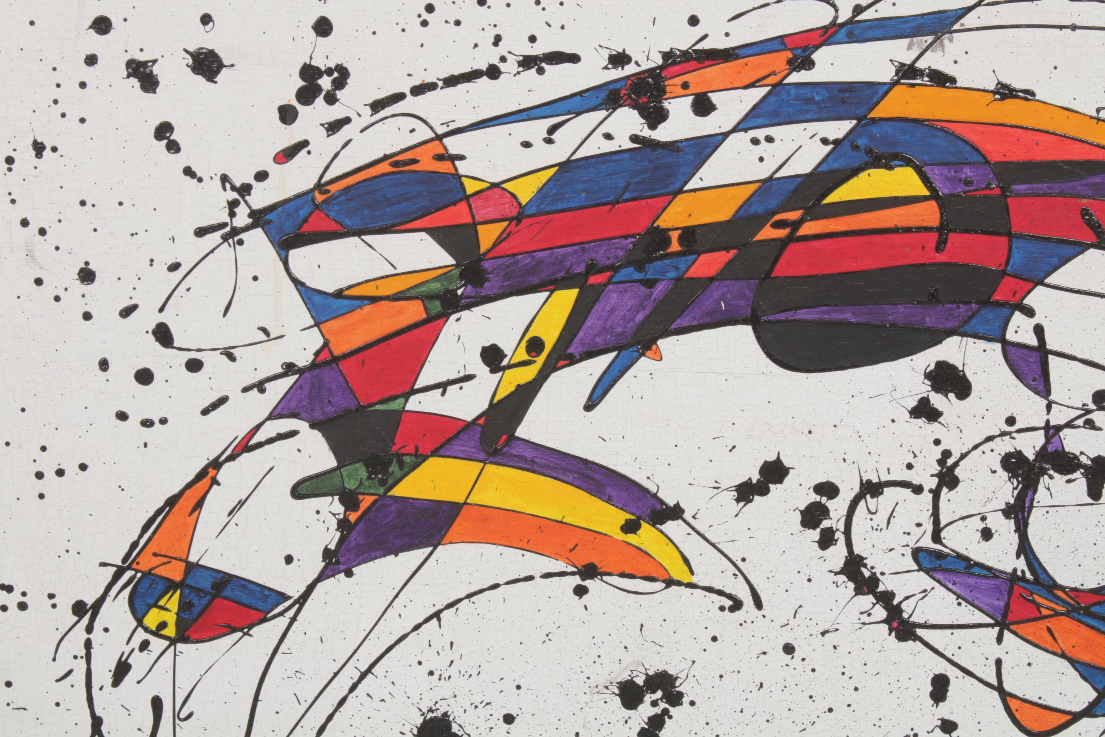 V. R. Hunter Gonzo Style Abstract Oil Painting, Mid to Late 20th Century