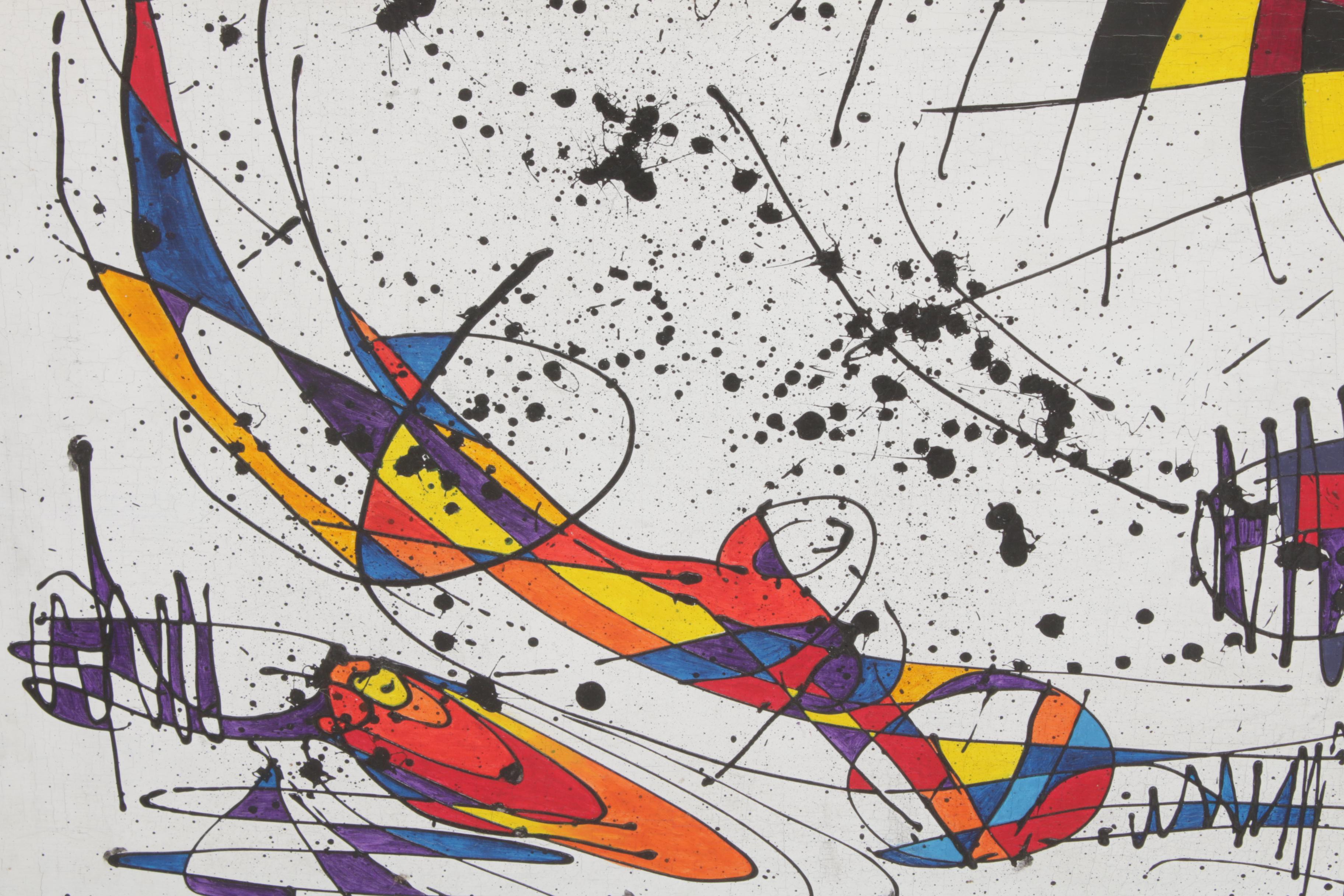 V. R. Hunter Gonzo Style Abstract Oil Painting, Mid to Late 20th Century