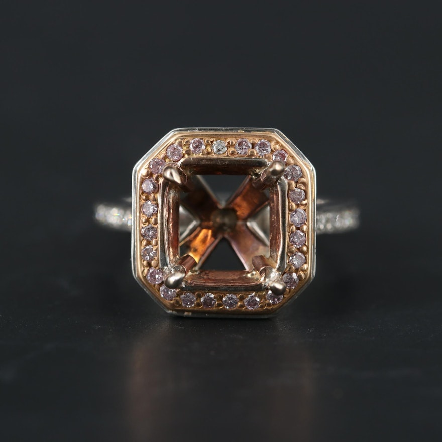 Platinum Pink Diamond and Diamond Semi Mount Ring With Rose Gold Accent
