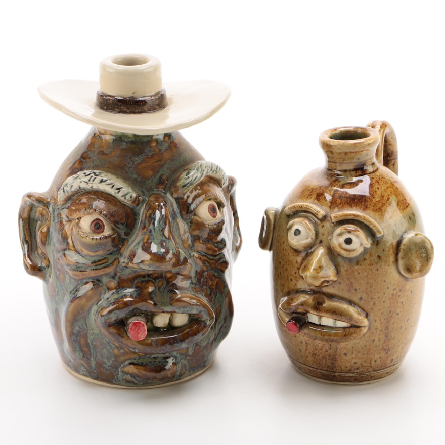 Rock Pottery Southern Folk Art Ceramic Face Jugs, 21st Century