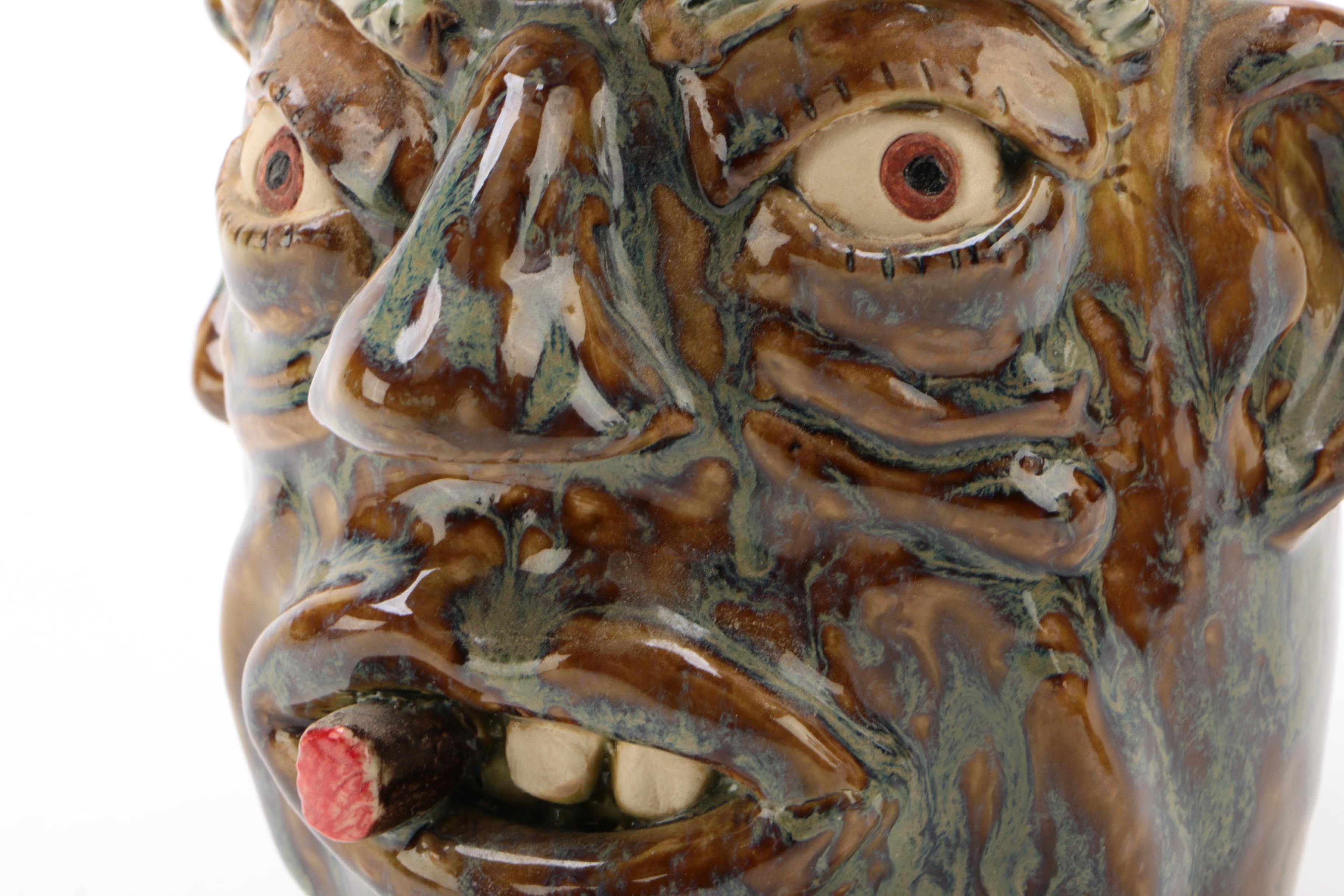 Rock Pottery Southern Folk Art Ceramic Face Jugs, 21st Century