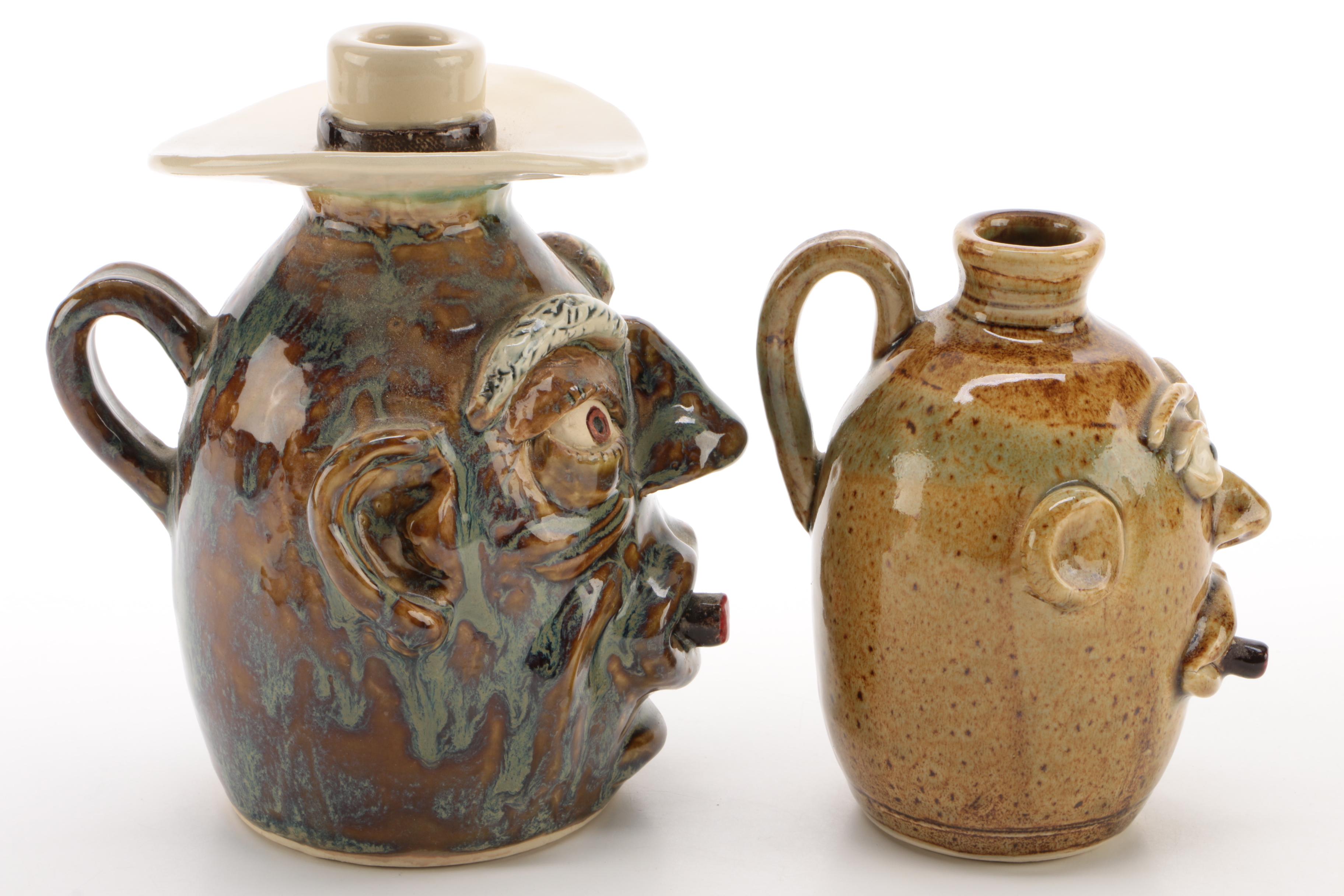 Rock Pottery Southern Folk Art Ceramic Face Jugs, 21st Century