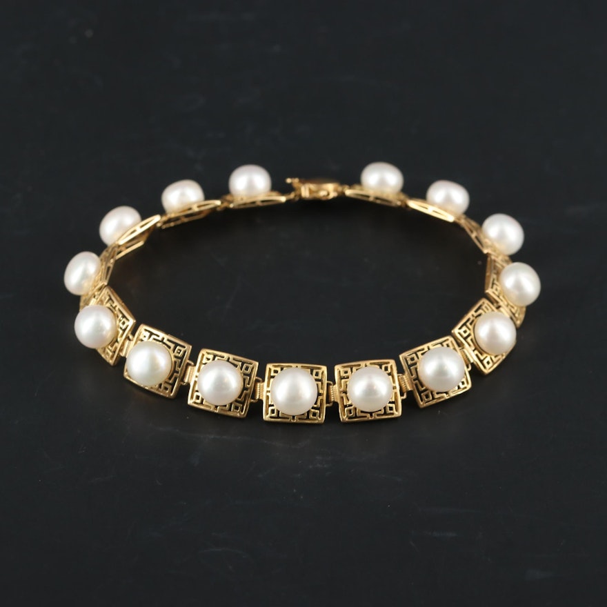 14K Yellow Gold Pearl Panel Bracelet