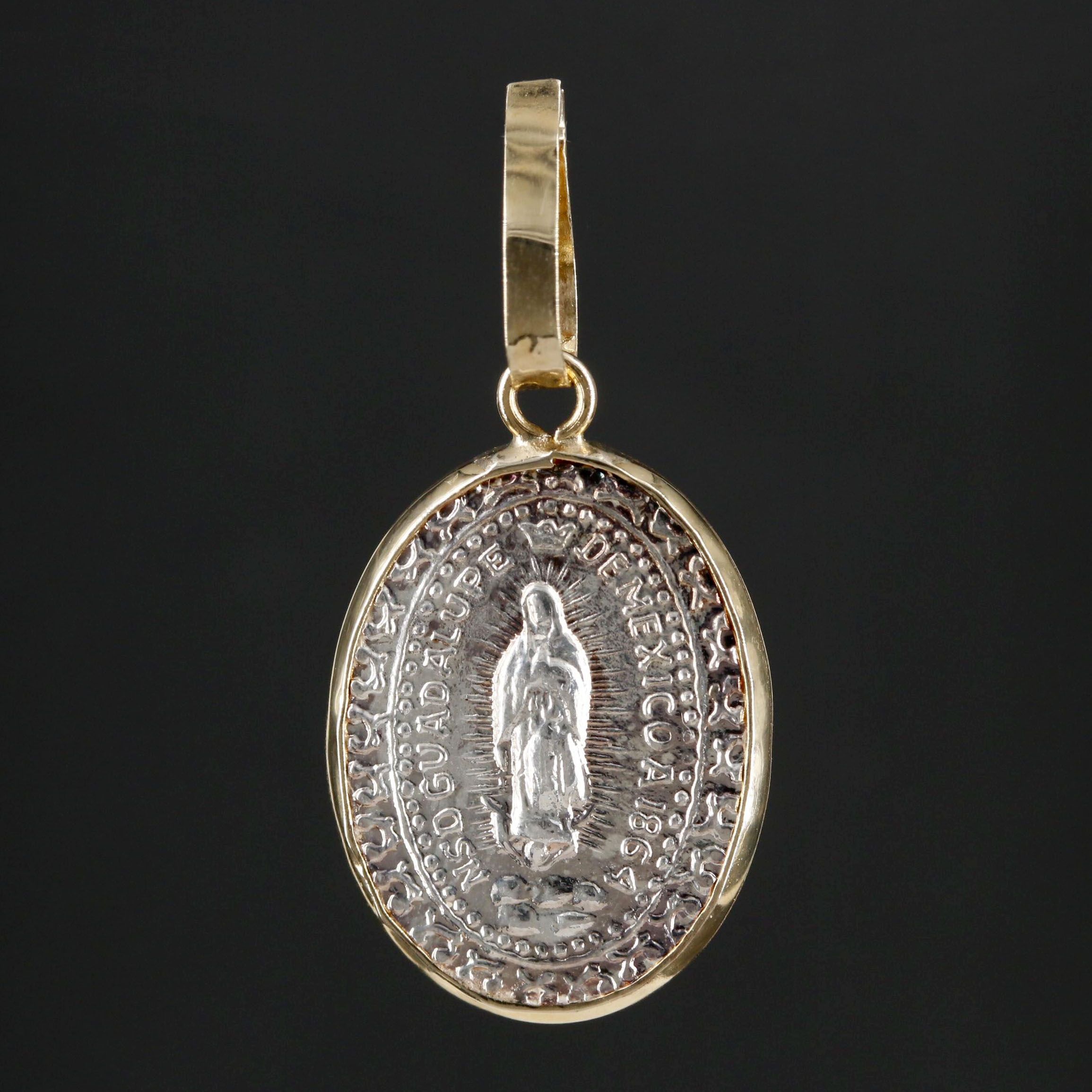 Fine Silver "Our Lady of Guadalupe" Medallion in 14K Yellow Gold