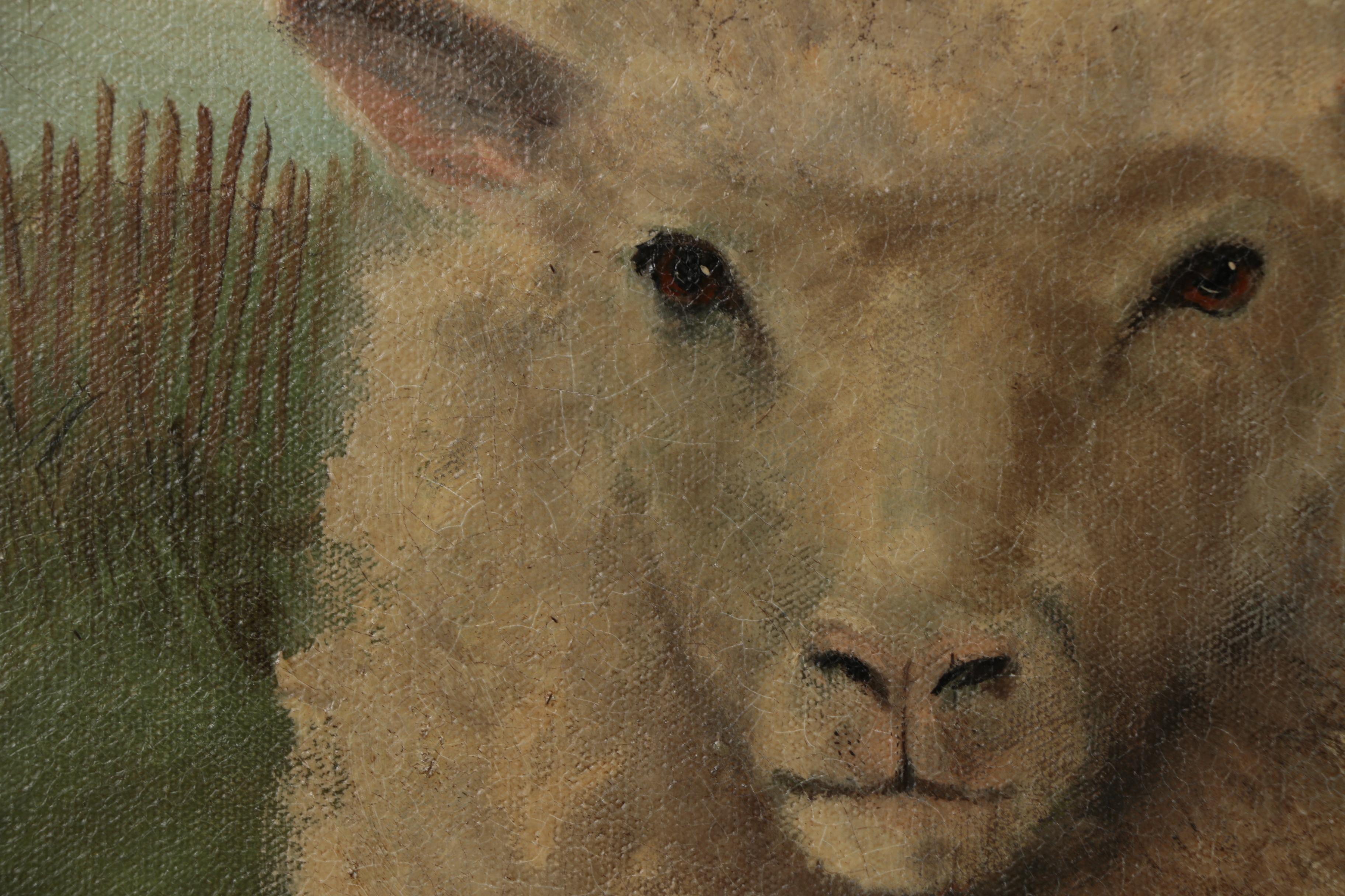 Elizabeth Gilkey Folk Art Oil Painting of Sheep