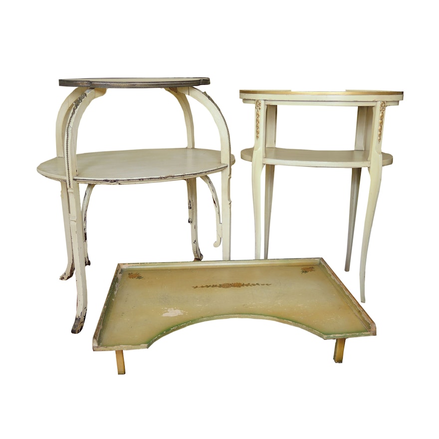 Two-Tiered Side Tables and Hand-Painted Bed Tray, Vintage