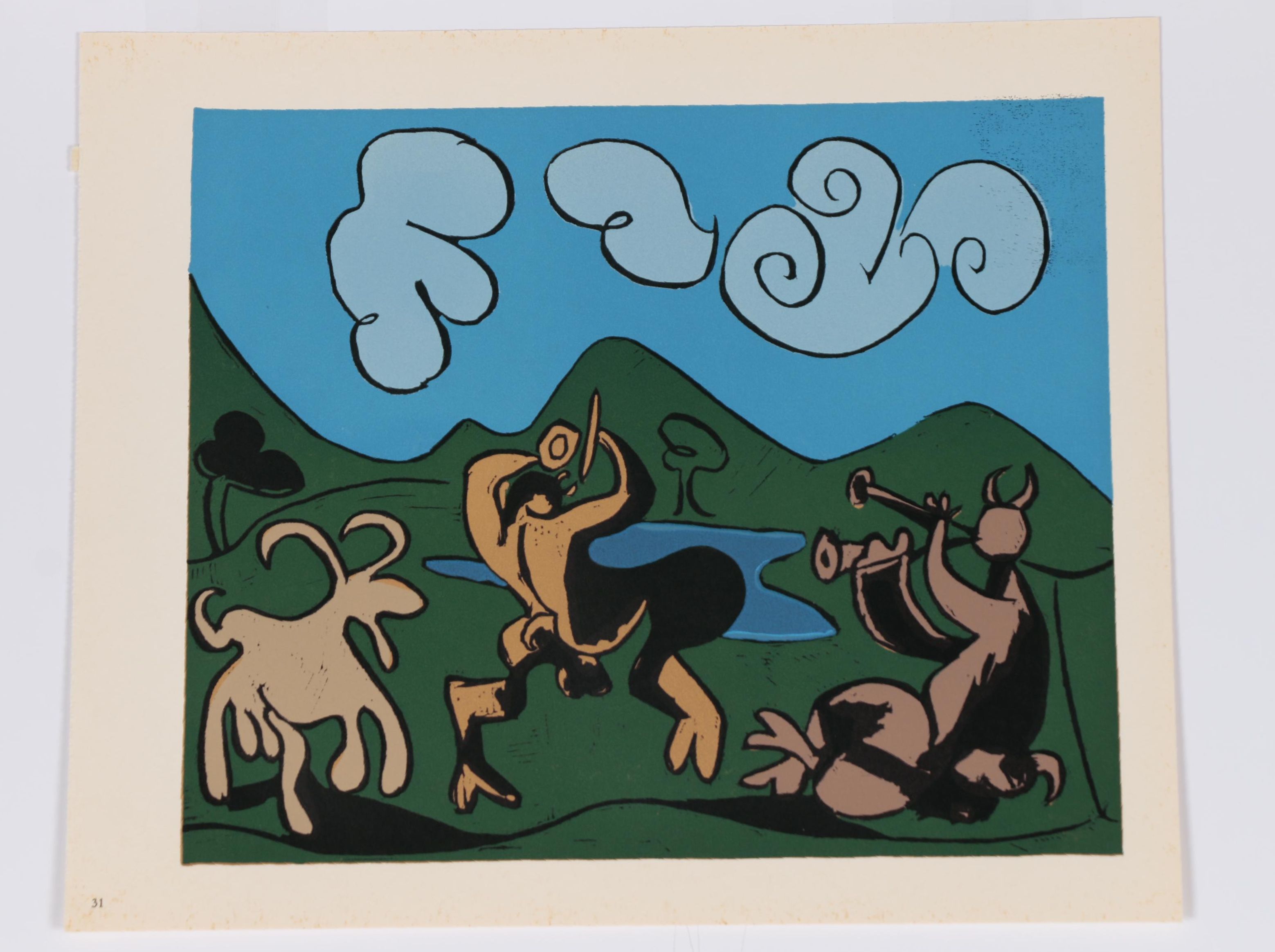Pablo Picasso Linoleum Cut "Faunes et Chèvre", 1962