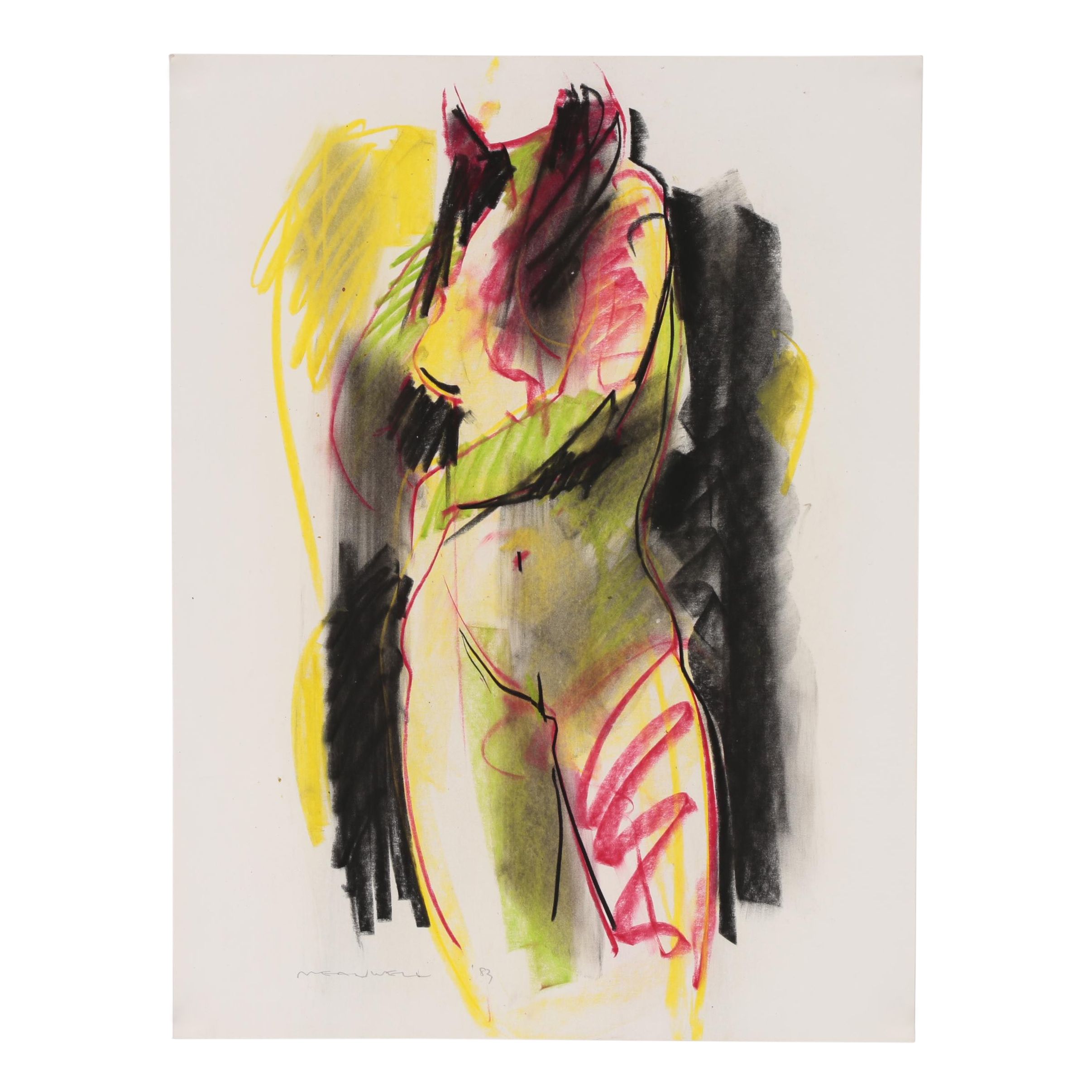 Jack Meanwell Abstract Figural Pastel Drawing