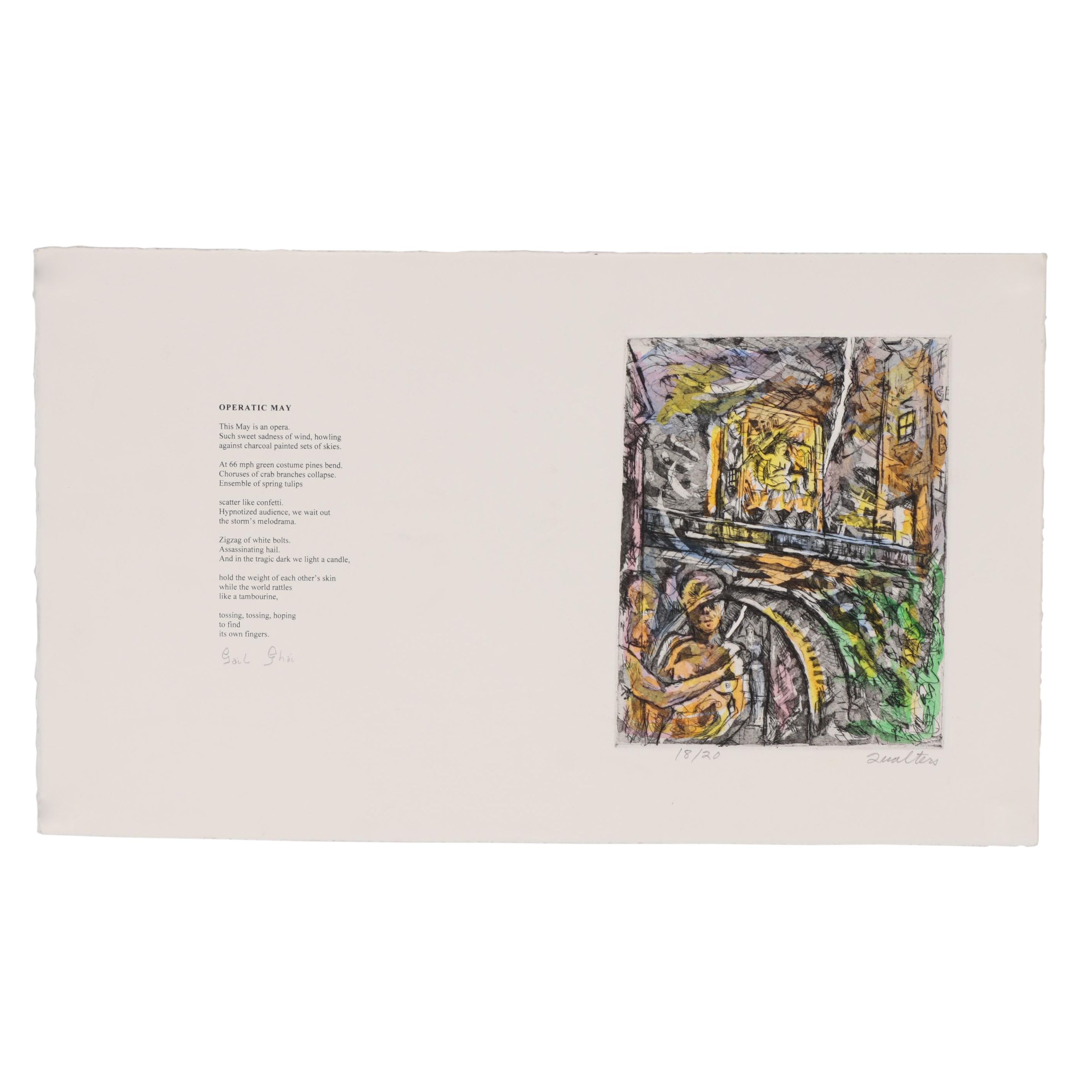 Robert Qualters Hand-Colored Etching with Poem "Operatic May"