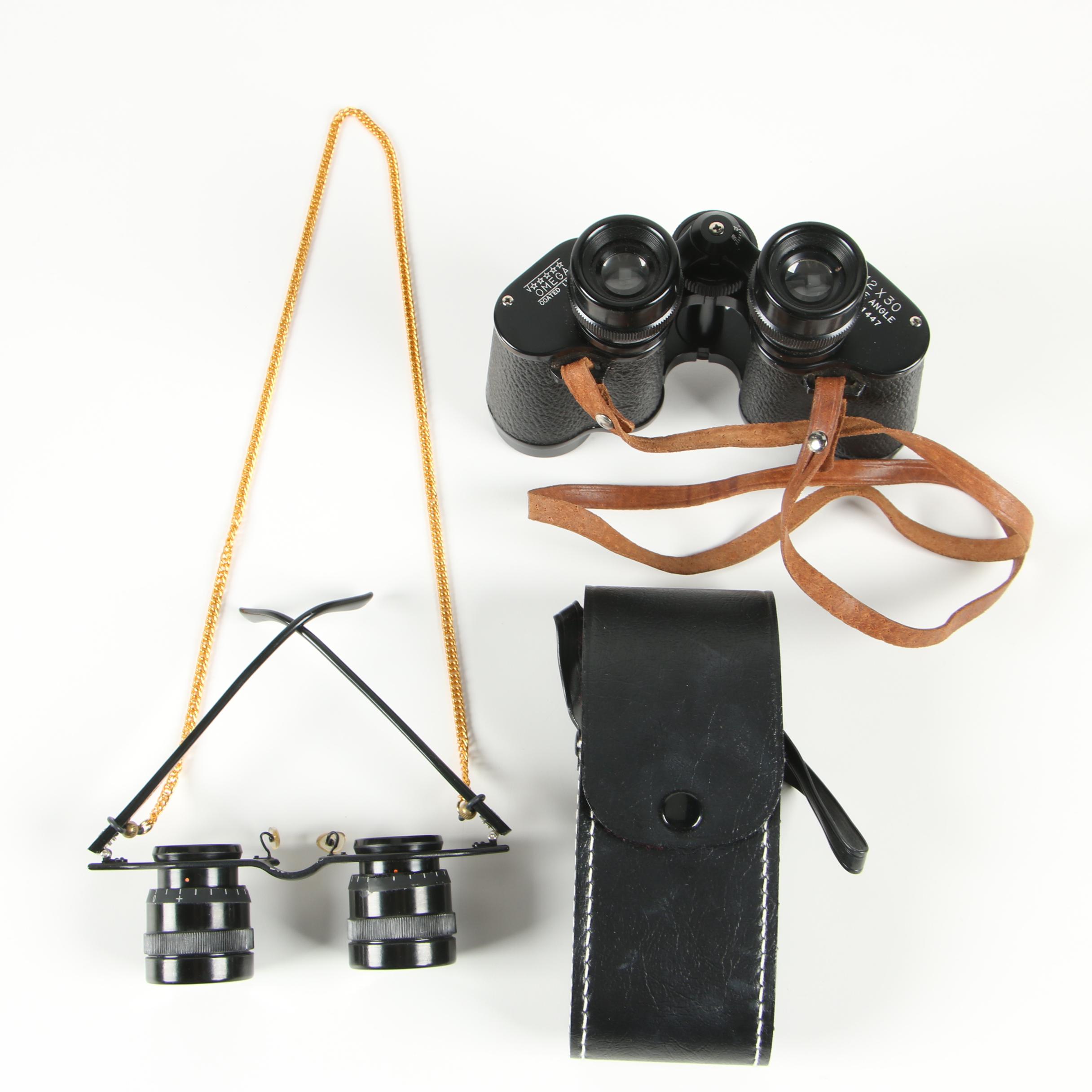Omega 12 x 30 Binoculars and Hands-Free Binocular Glasses