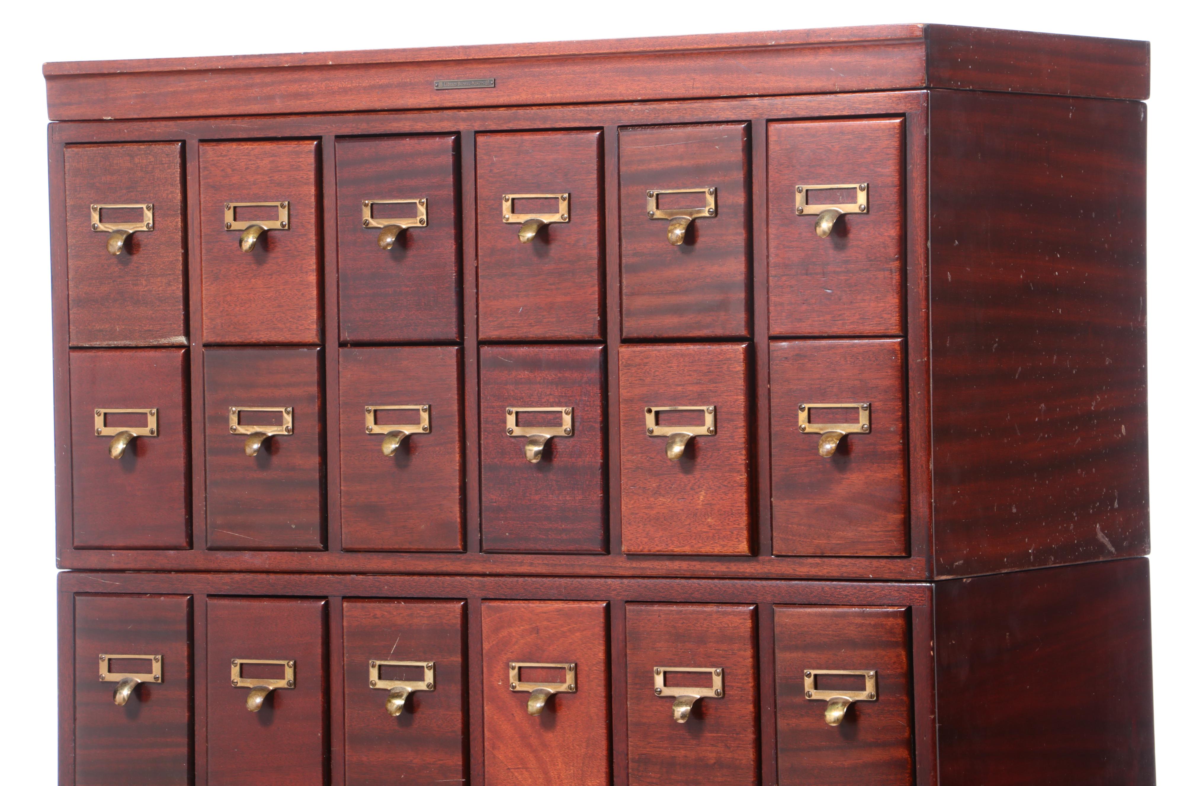 Library Bureau-Makers, Mahogany and Glass-Footed Five-Stack Card File Cabinet
