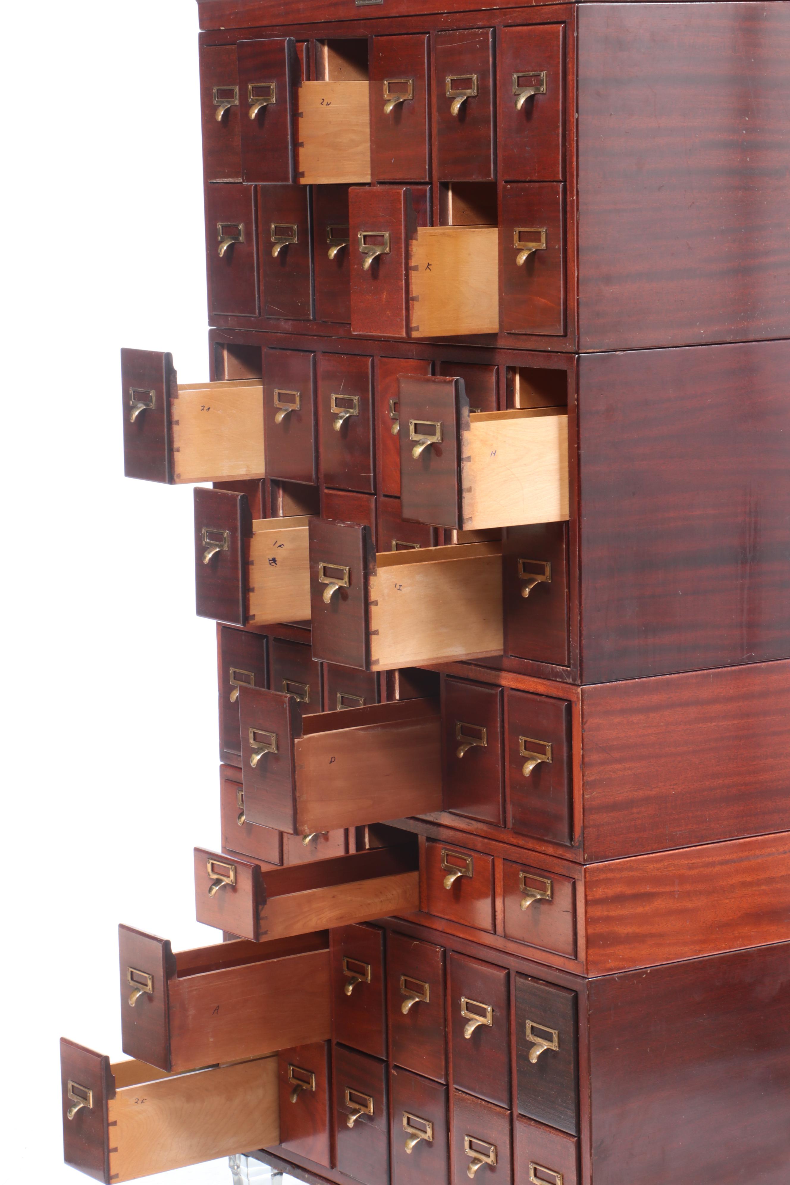Library Bureau-Makers, Mahogany and Glass-Footed Five-Stack Card File Cabinet