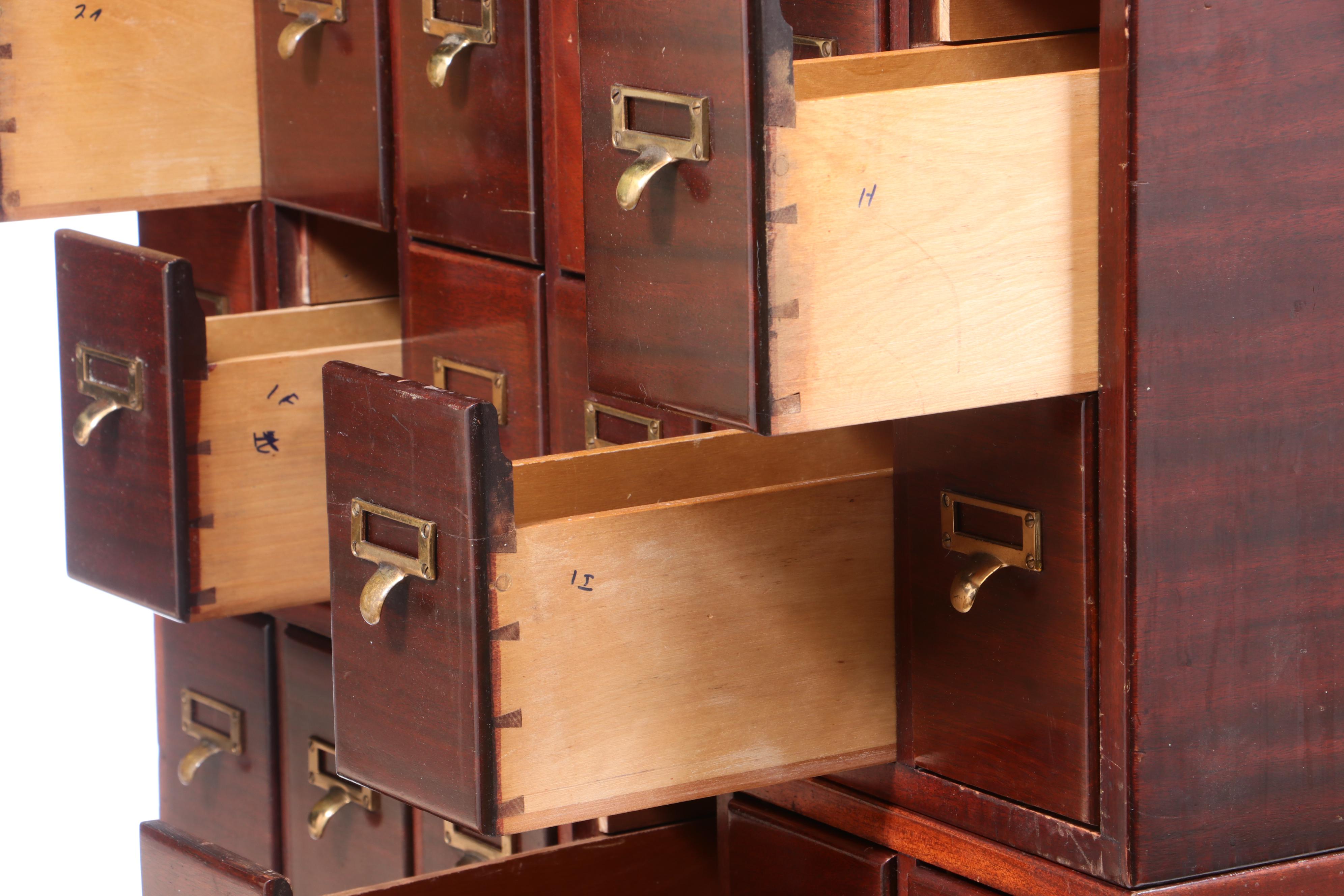 Library Bureau-Makers, Mahogany and Glass-Footed Five-Stack Card File Cabinet