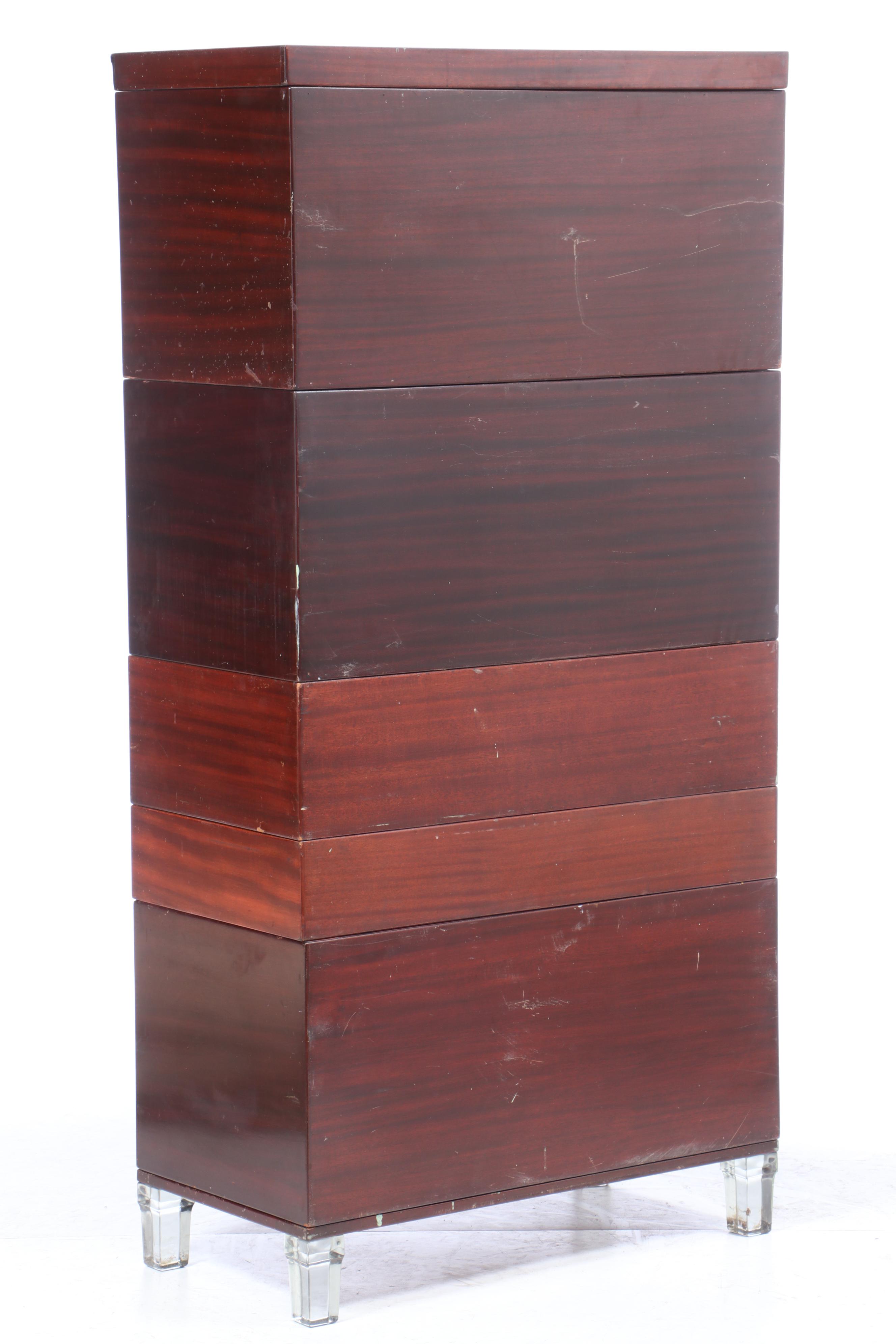 Library Bureau-Makers, Mahogany and Glass-Footed Five-Stack Card File Cabinet