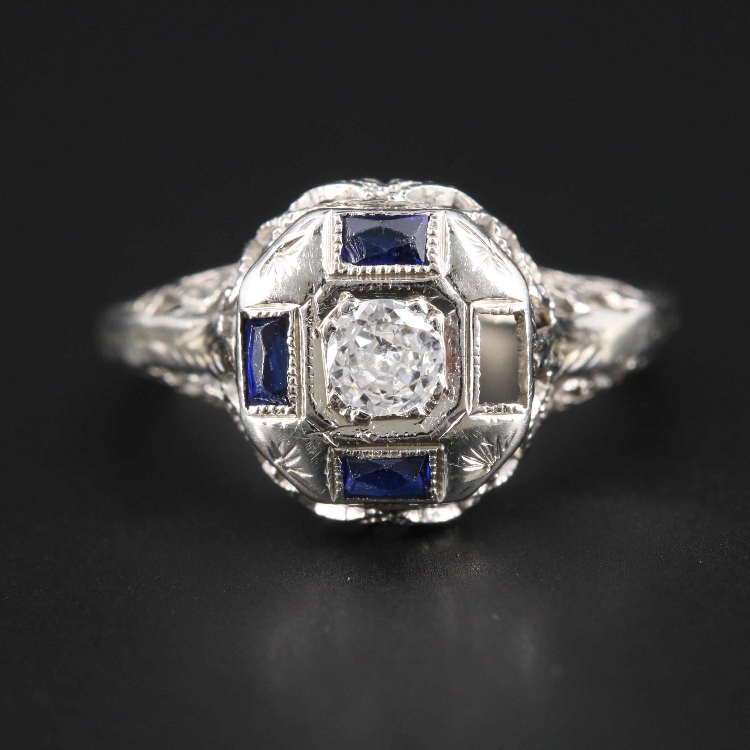 18K White Gold Diamond and Sapphire Ring