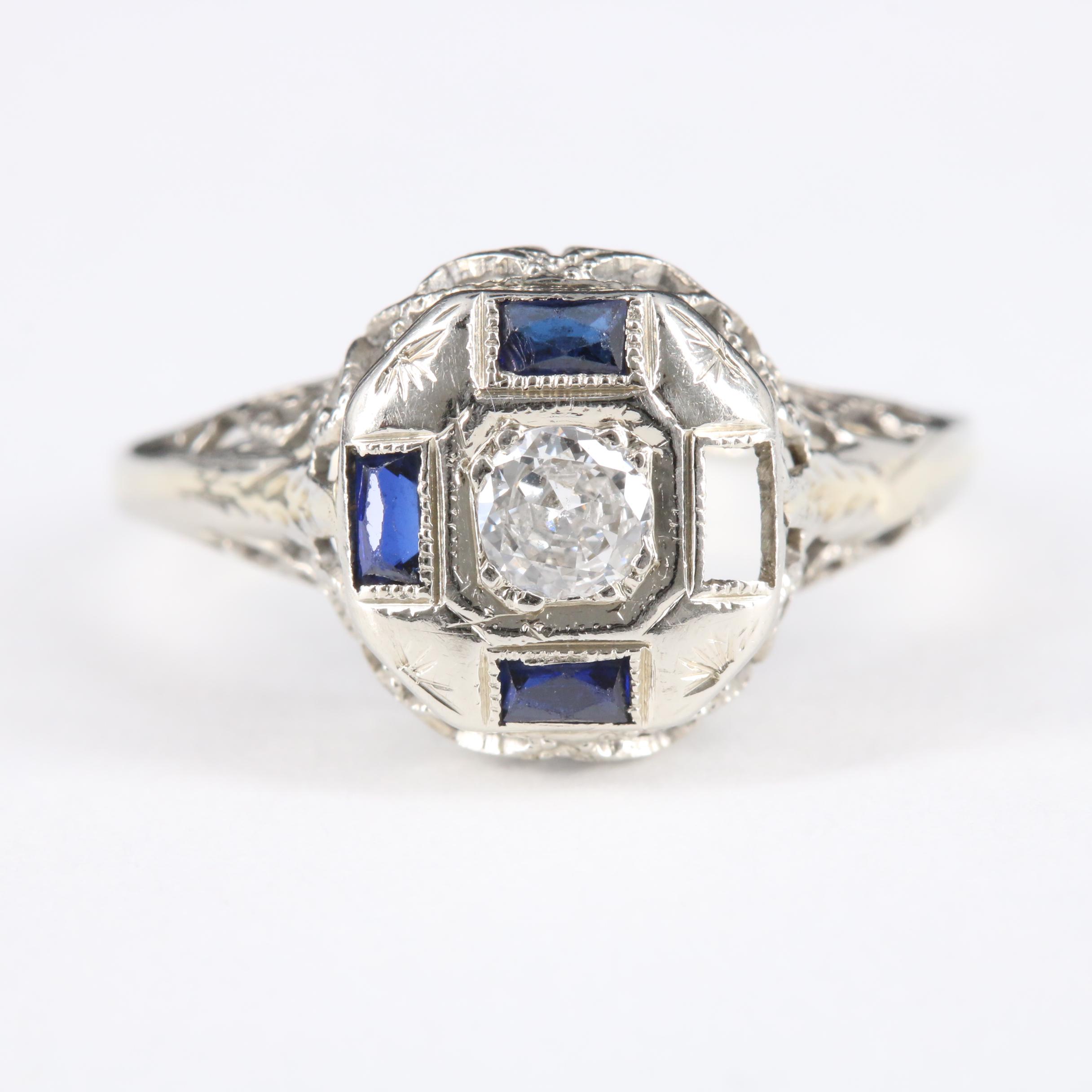 18K White Gold Diamond and Sapphire Ring