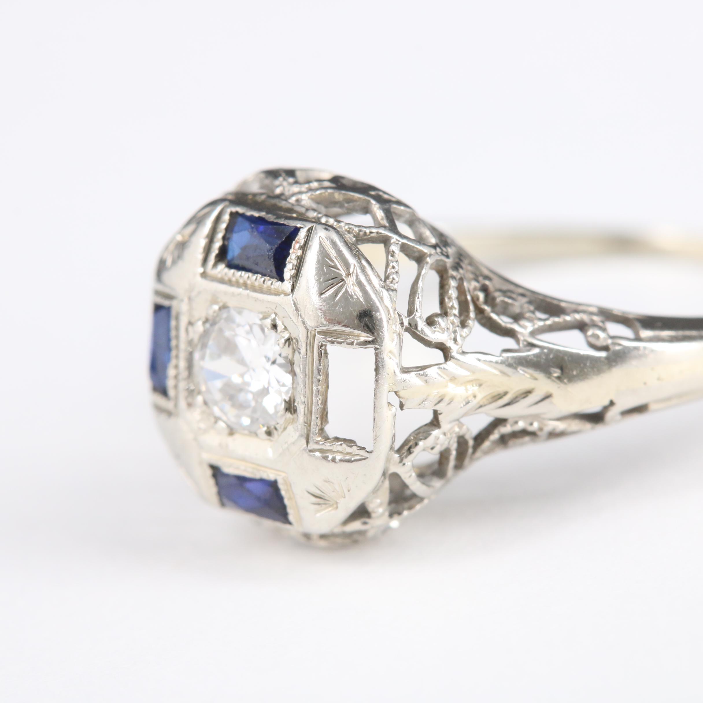 18K White Gold Diamond and Sapphire Ring
