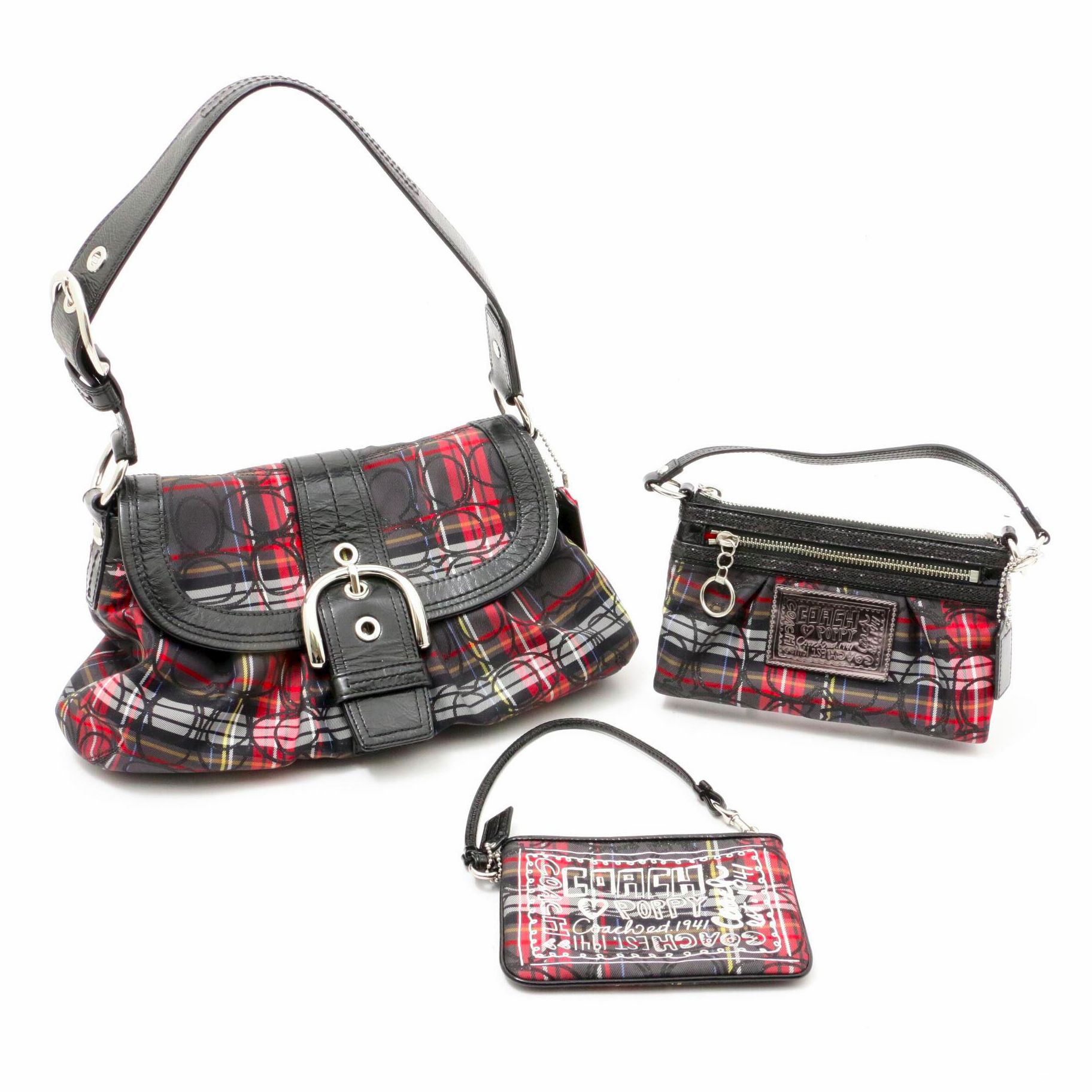 Coach Poppy Tartan Plaid Signature Handbag and Wristlets