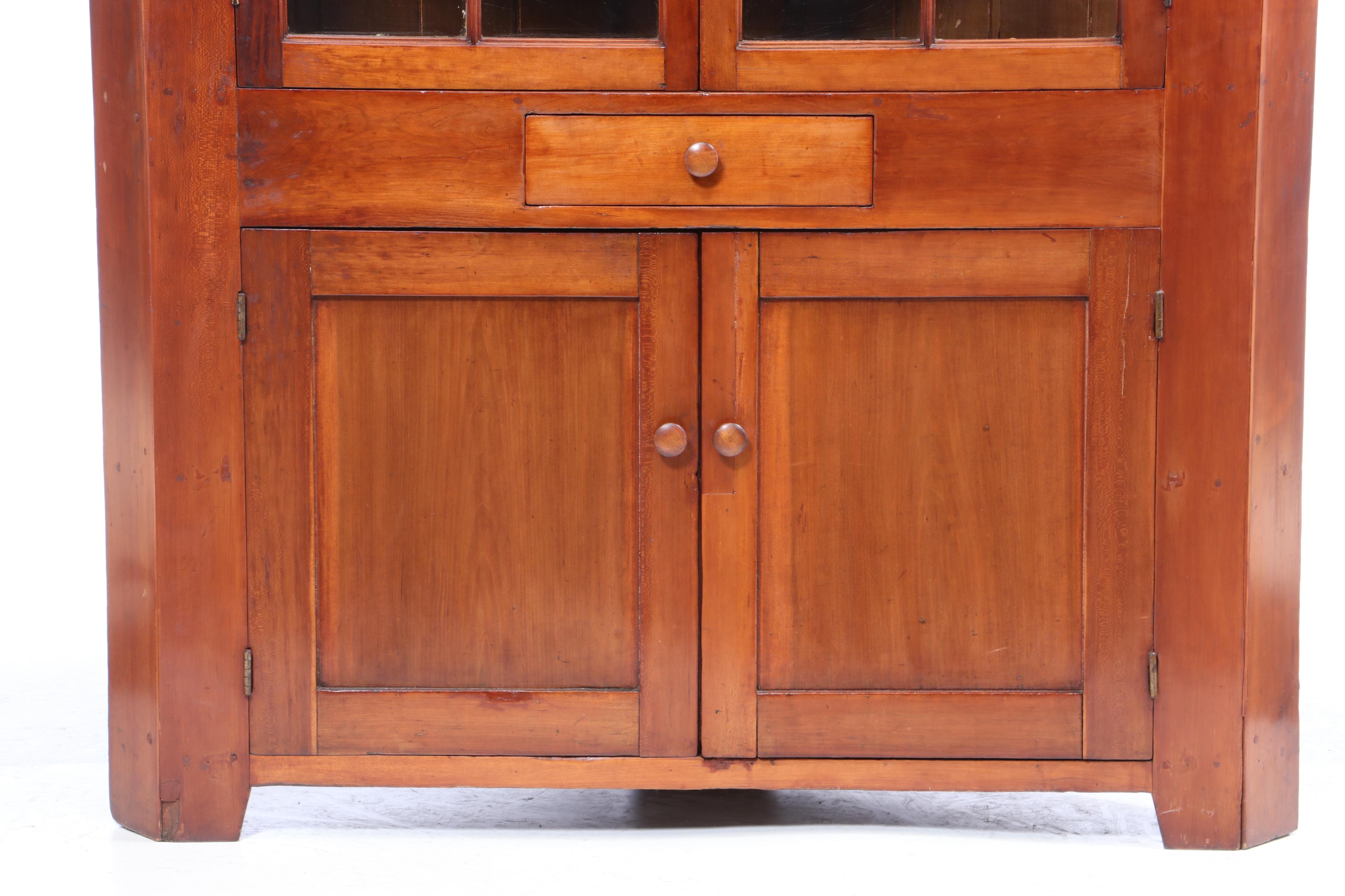 American Cherry Glazed-Door Corner Cupboard, Mid-19th Century