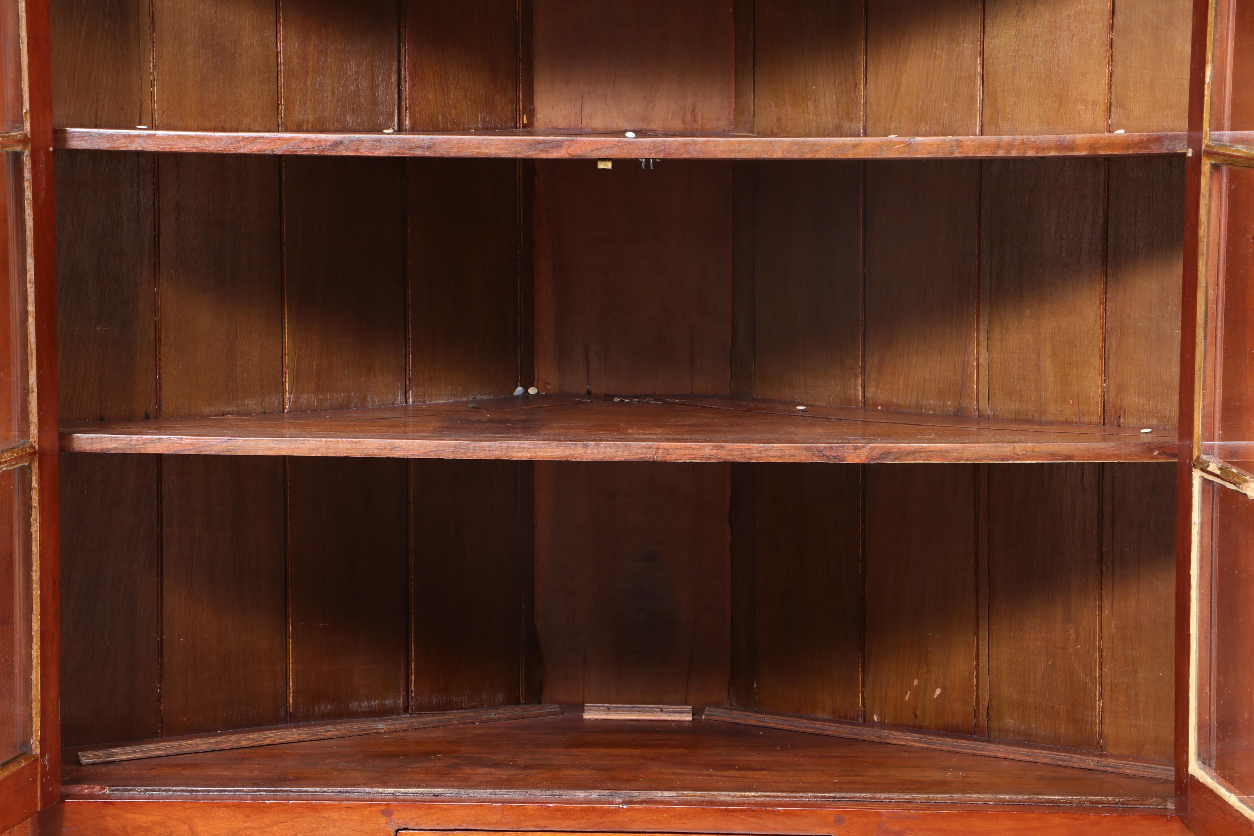 American Cherry Glazed-Door Corner Cupboard, Mid-19th Century