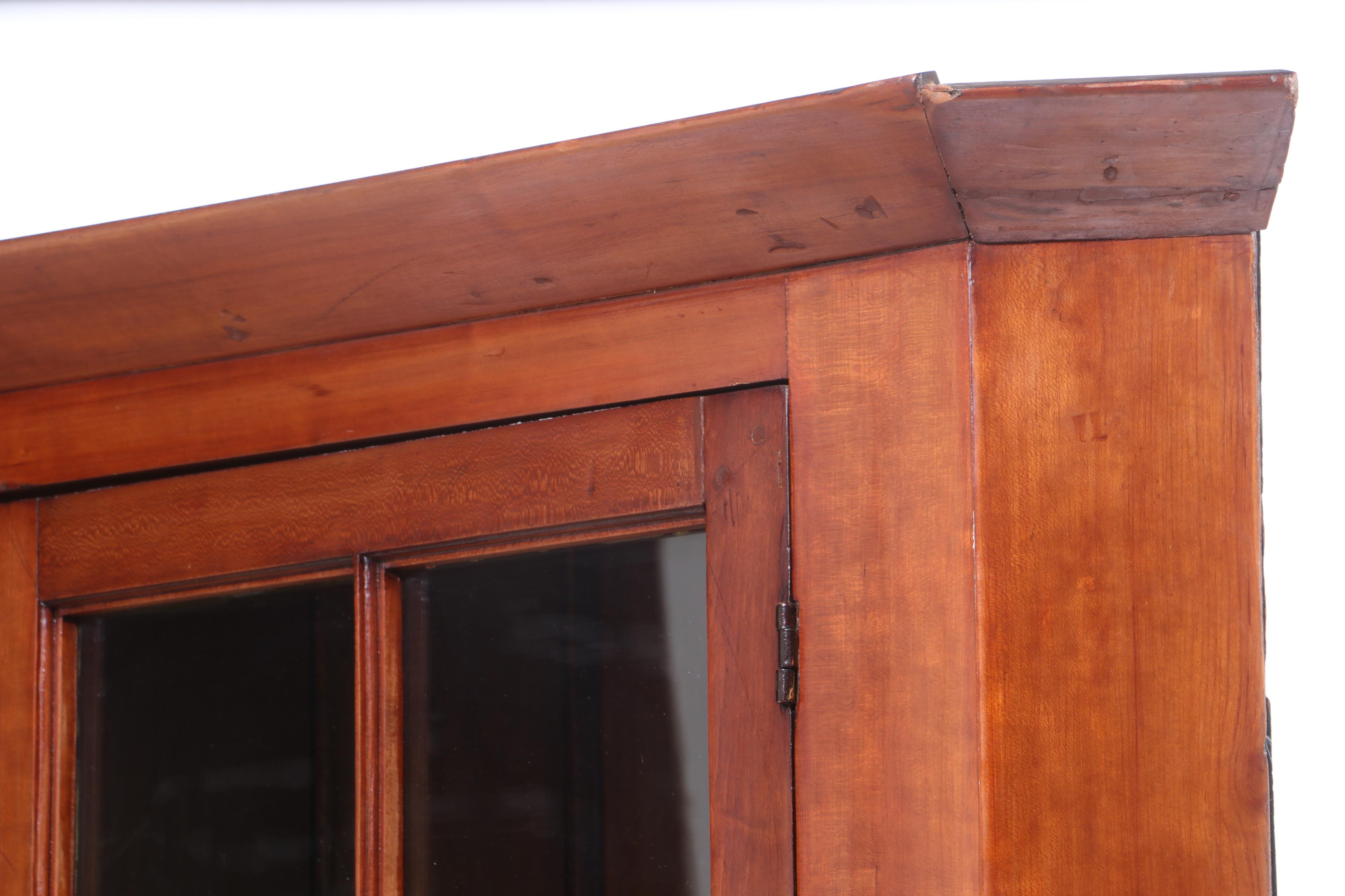 American Cherry Glazed-Door Corner Cupboard, Mid-19th Century